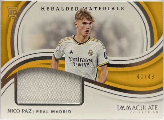 Nico Paz 43/49 Rookie Patch Heralded Material Immaculate 2023/24