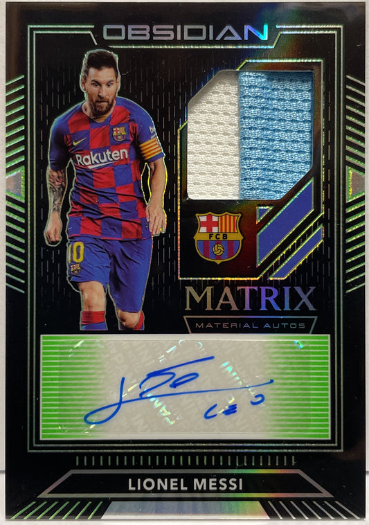 Lionel Messi 6/7 Patch Worn Autograph Electric Etch Green Panini Obsidian 2019/20