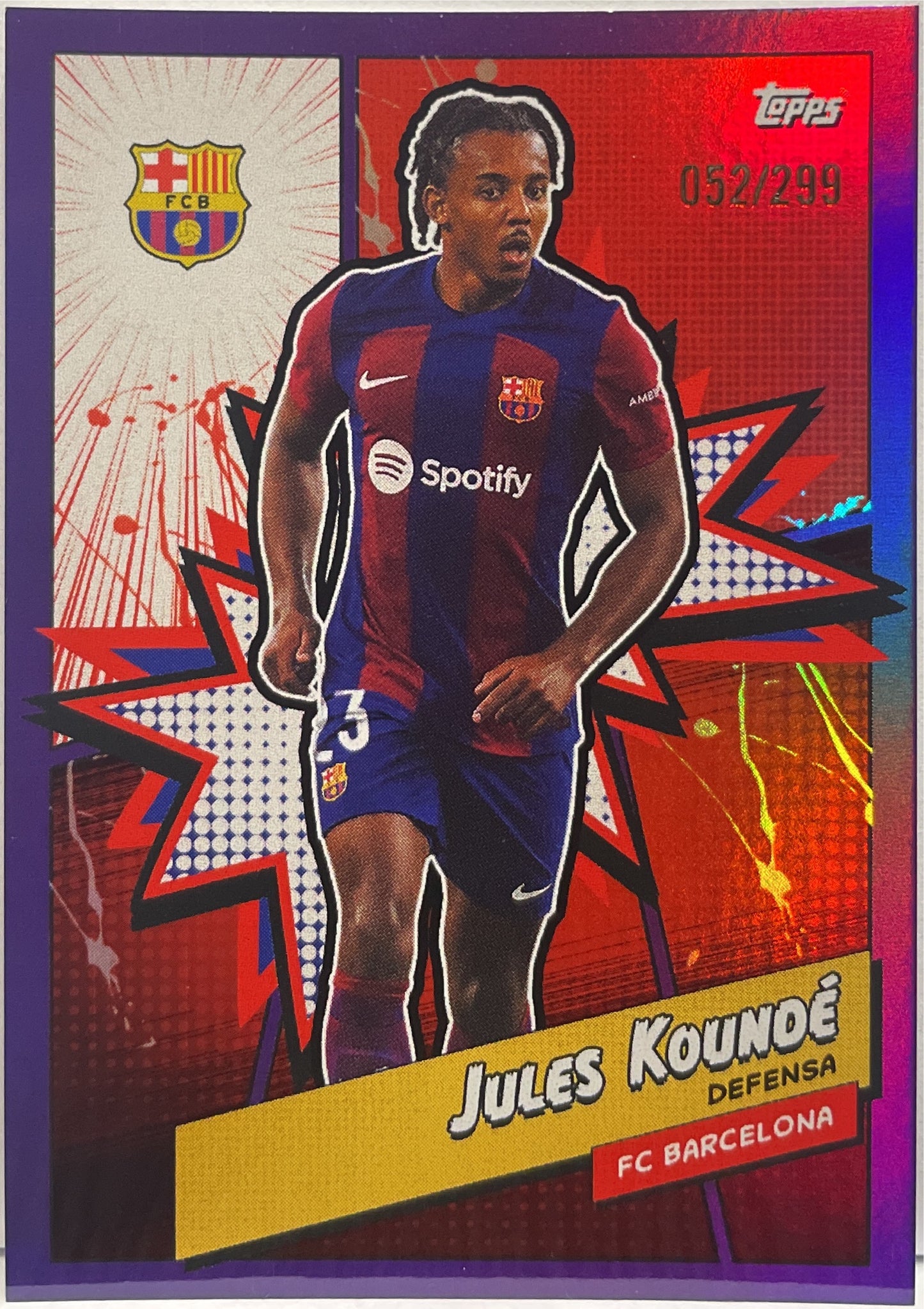 Jules Kounde 52/299 Purple Topps FC Barcelona Fan Set 2022/23