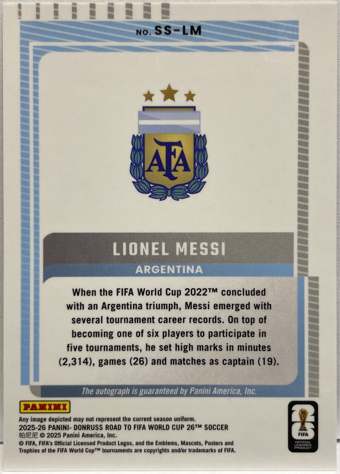 Lionel Messi Autograph Signature Series Panini Donruss Road To Fifa World Cup 2025/26