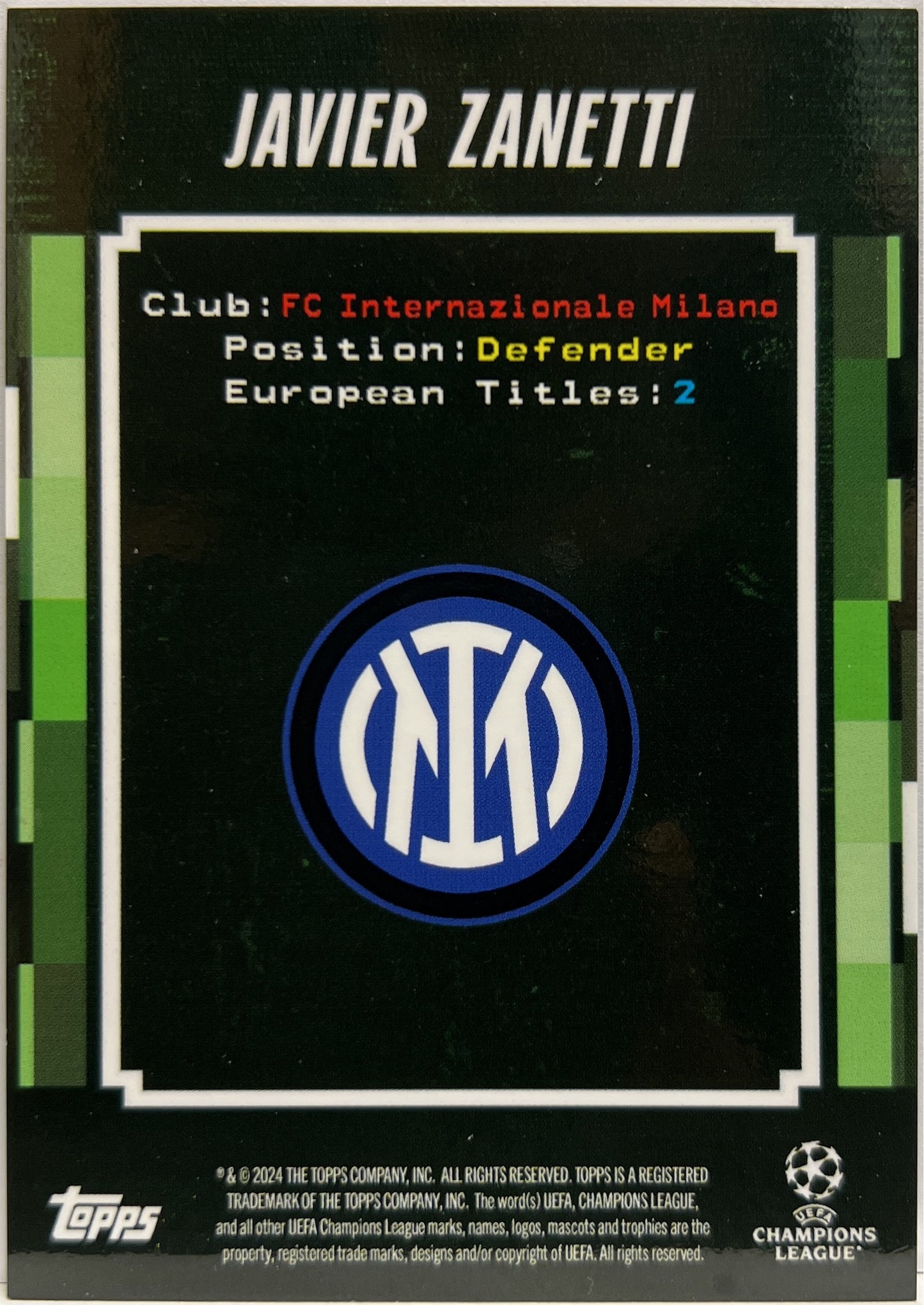 Javier Zanetti 68/99 Terrace Heroes Green Topps Decades 2024/25