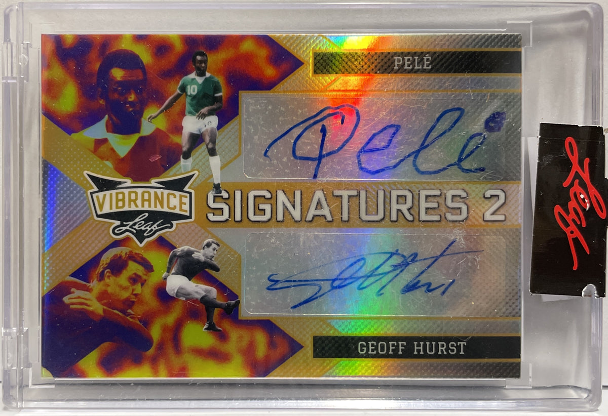 Pele Geoff Hurst 1/1 Dual Autograph Signatures 2 Leaf Vibrance 2022