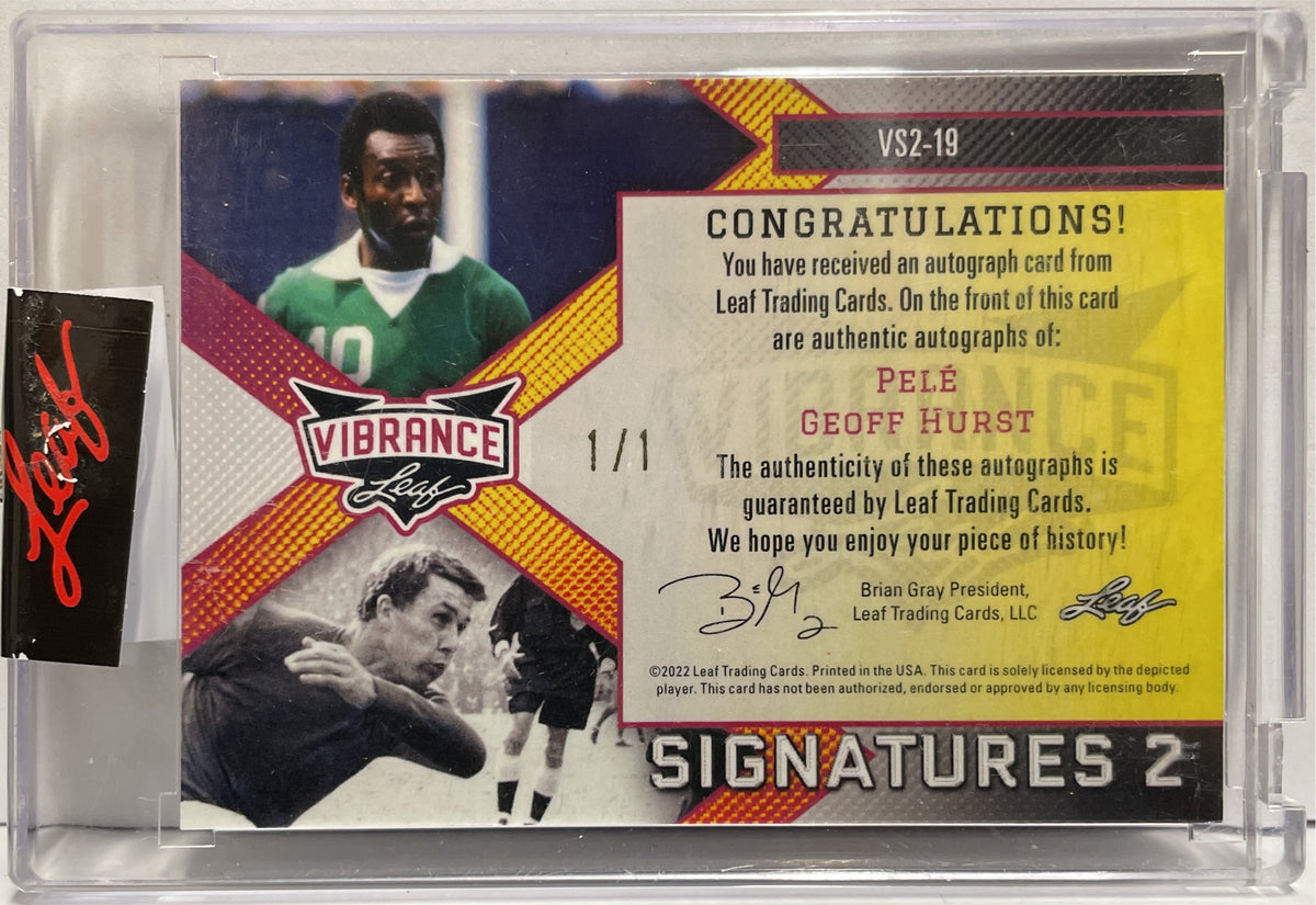 Pele Geoff Hurst 1/1 Dual Autograph Signatures 2 Leaf Vibrance 2022