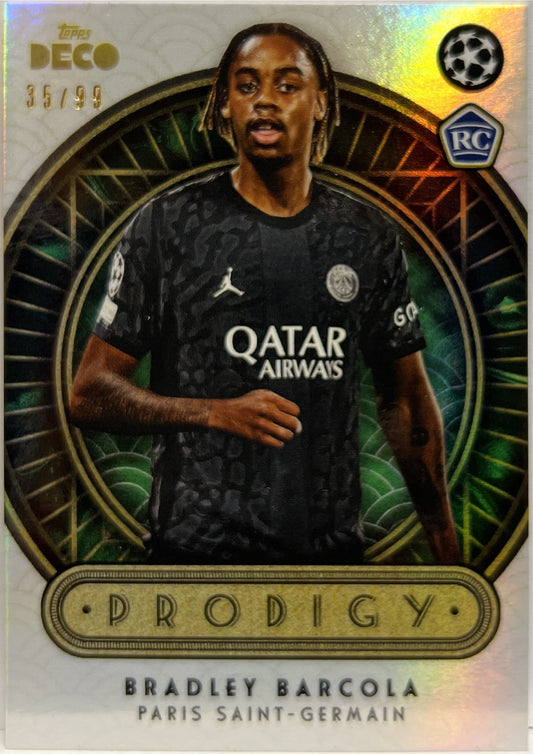 Bradley Barcola 35/99 Rookie Prodigy Green Topps Deco 2024/25