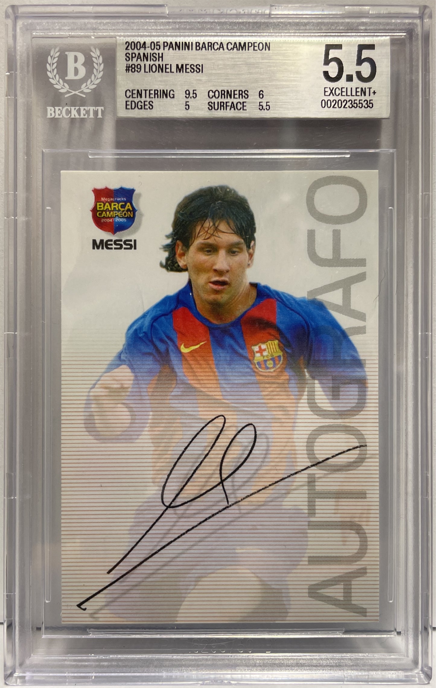 Lionel Messi Autograph On Card Barca Campeon Panini Megacracks 2004/05 BGS 5.5