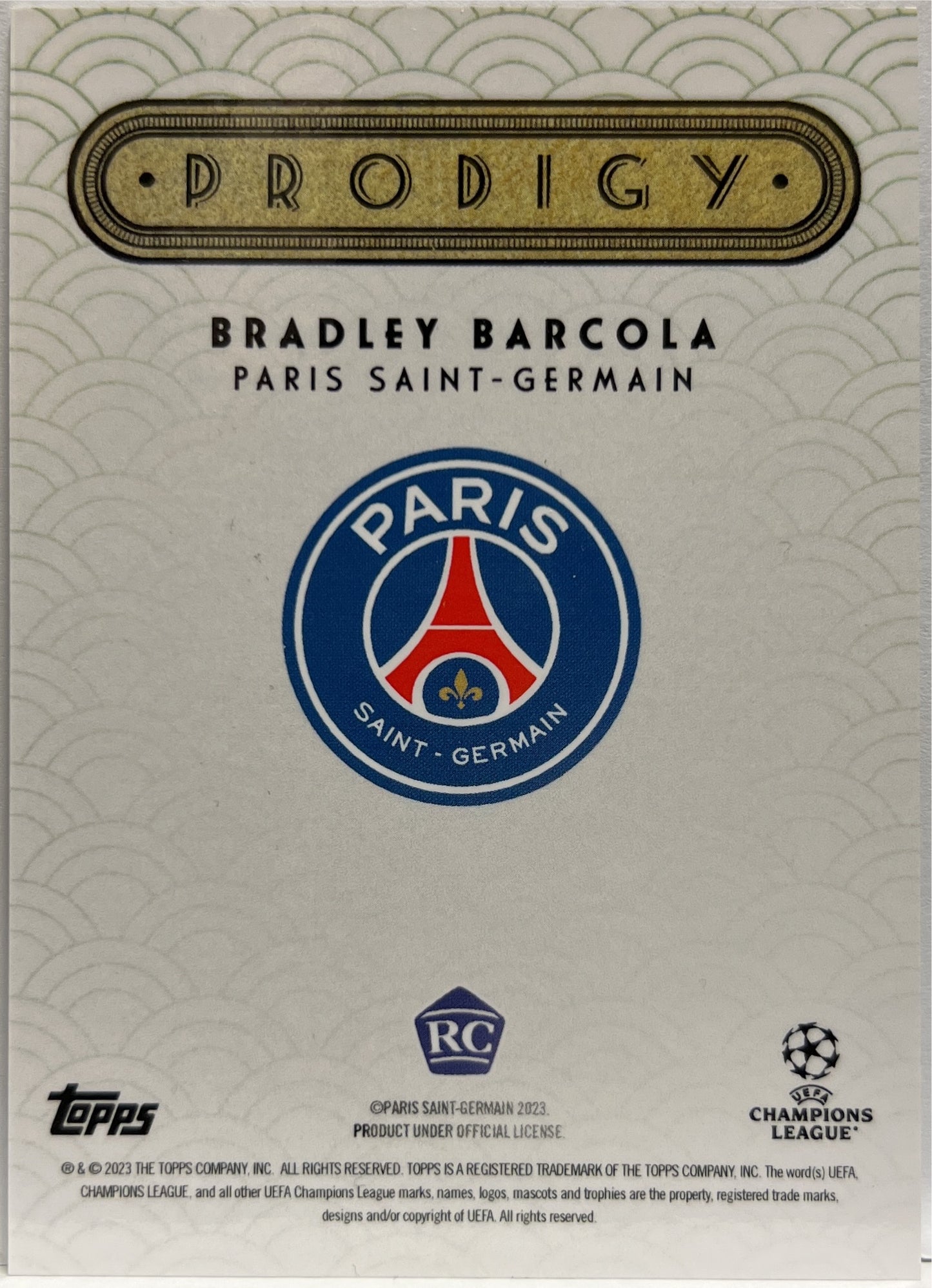 Bradley Barcola 35/99 Rookie Prodigy Green Topps Deco 2024/25