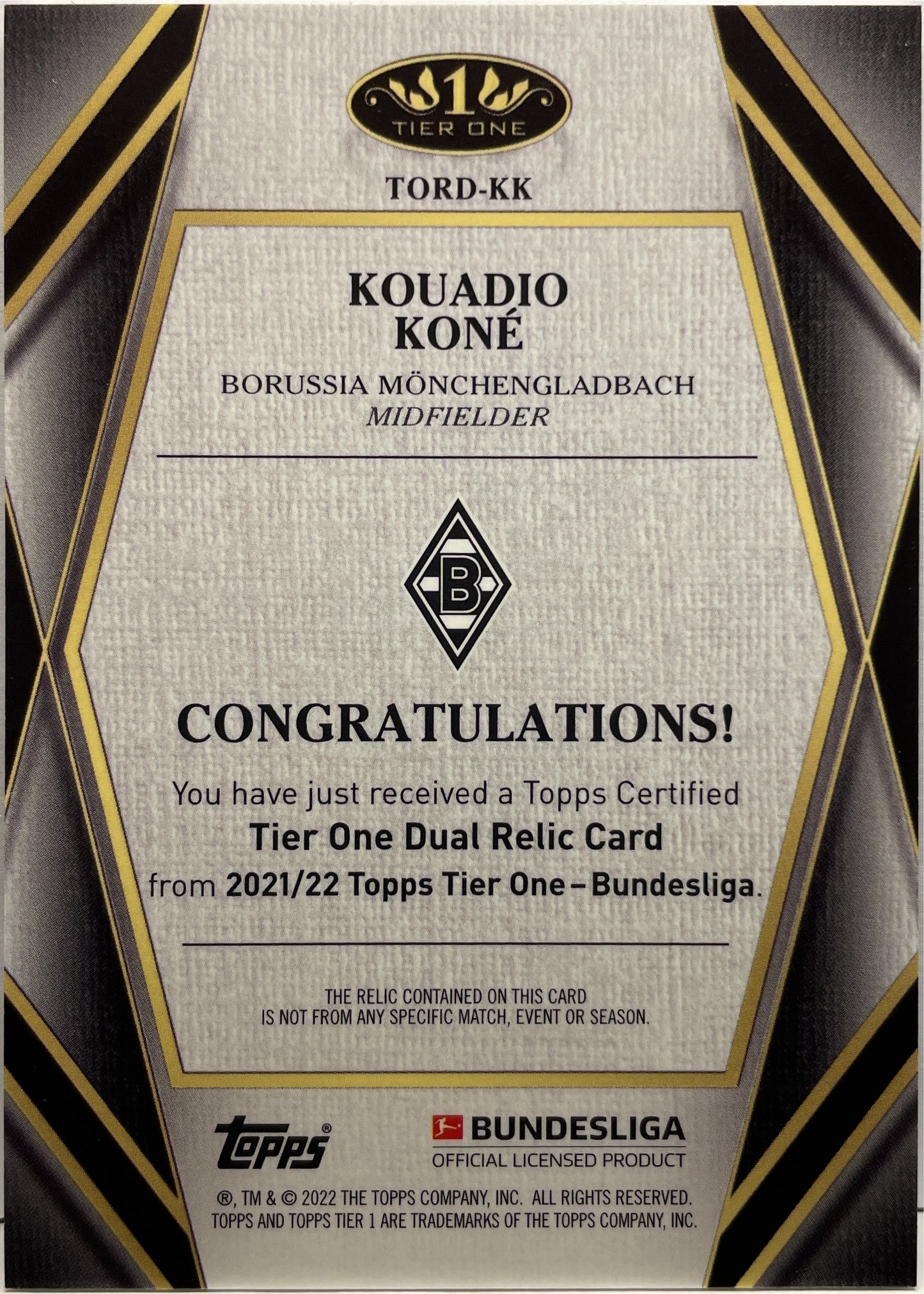 Kouadio Kone 18/25 Rookie Dual Patch Topps Tier 1 Bundesliga 2021/22