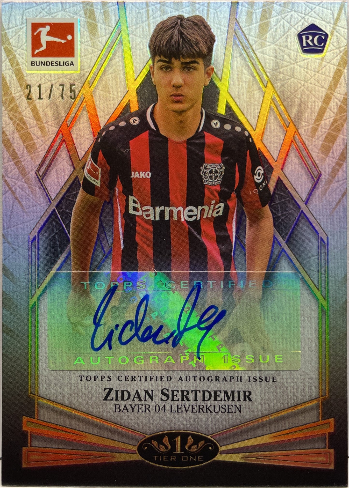 Zidan Sertdemir 21/75 Rookie Autograph Young Gold Topps Tier 1 Bundesliga 2021/22