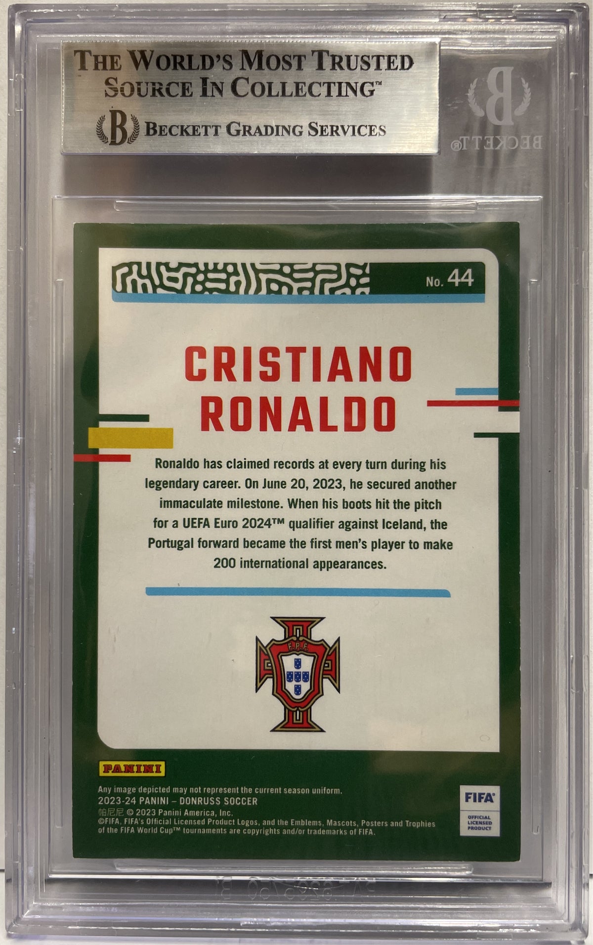 Cristiano Ronaldo 1/1 Black Panini Donruss Fifa 2023/24 Beckett 8.5