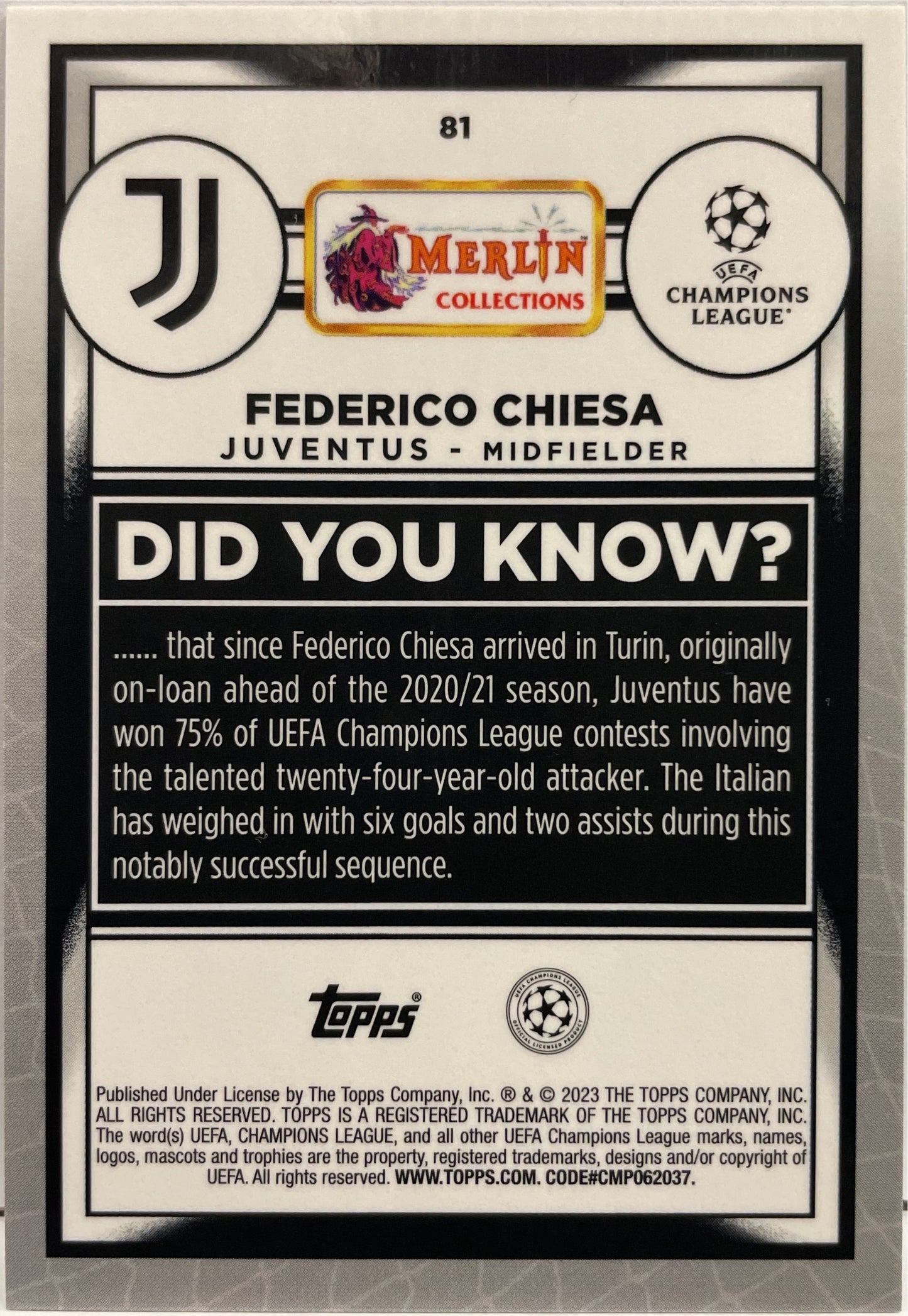 Federico Chiesa 54/199 Aqua Topps Chrome Merlin 2022/23