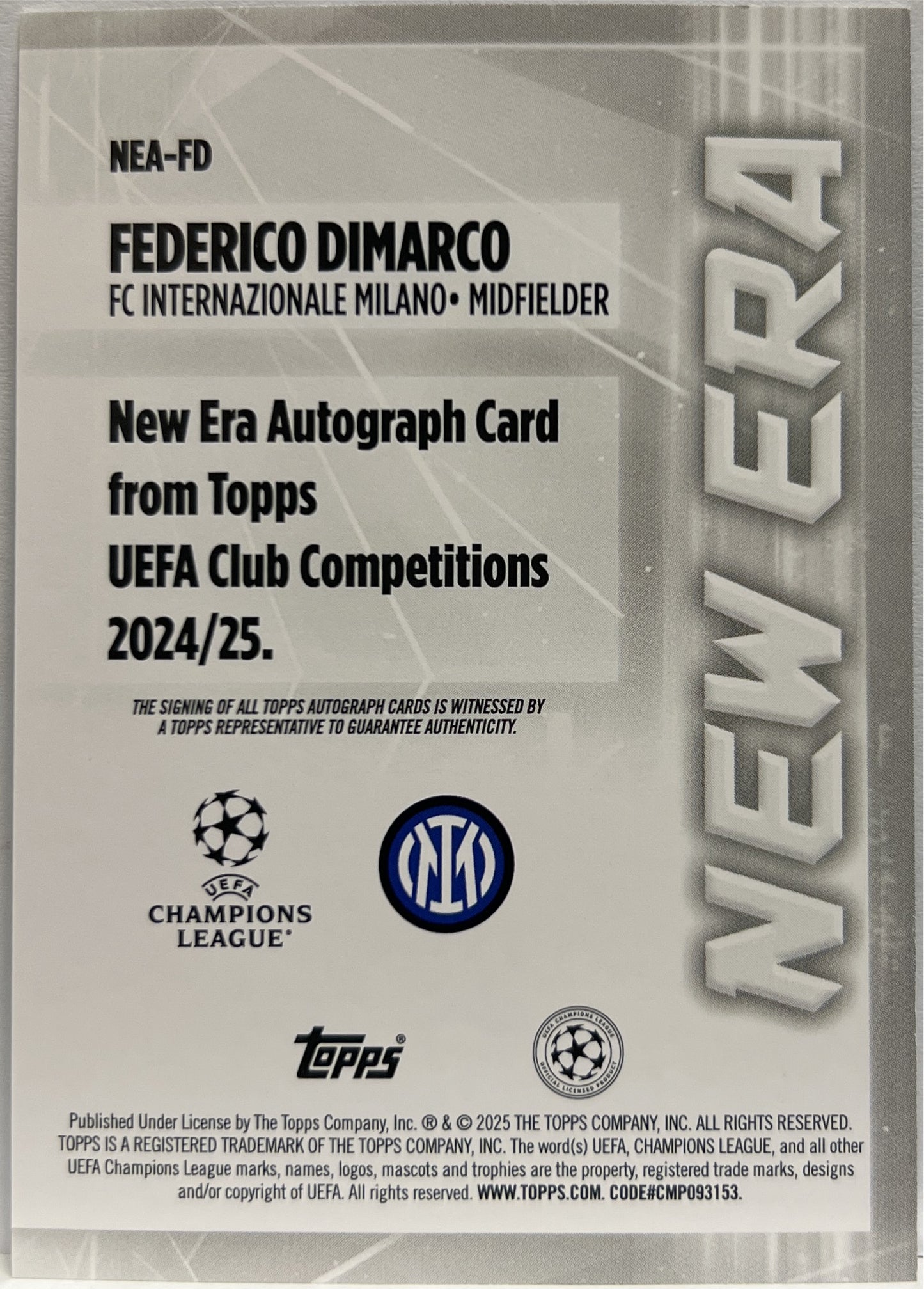Federico DiMarco Autograph New Era Topps UCC 2024/25
