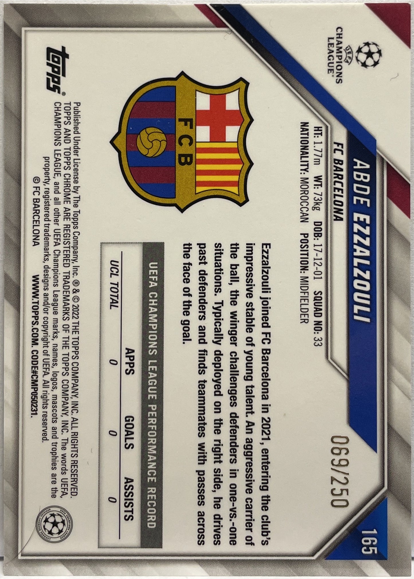 Abde Ezzalzouli 69/250 Rookie Purple Mini Diamond Topps Chrome UCL 2021/22