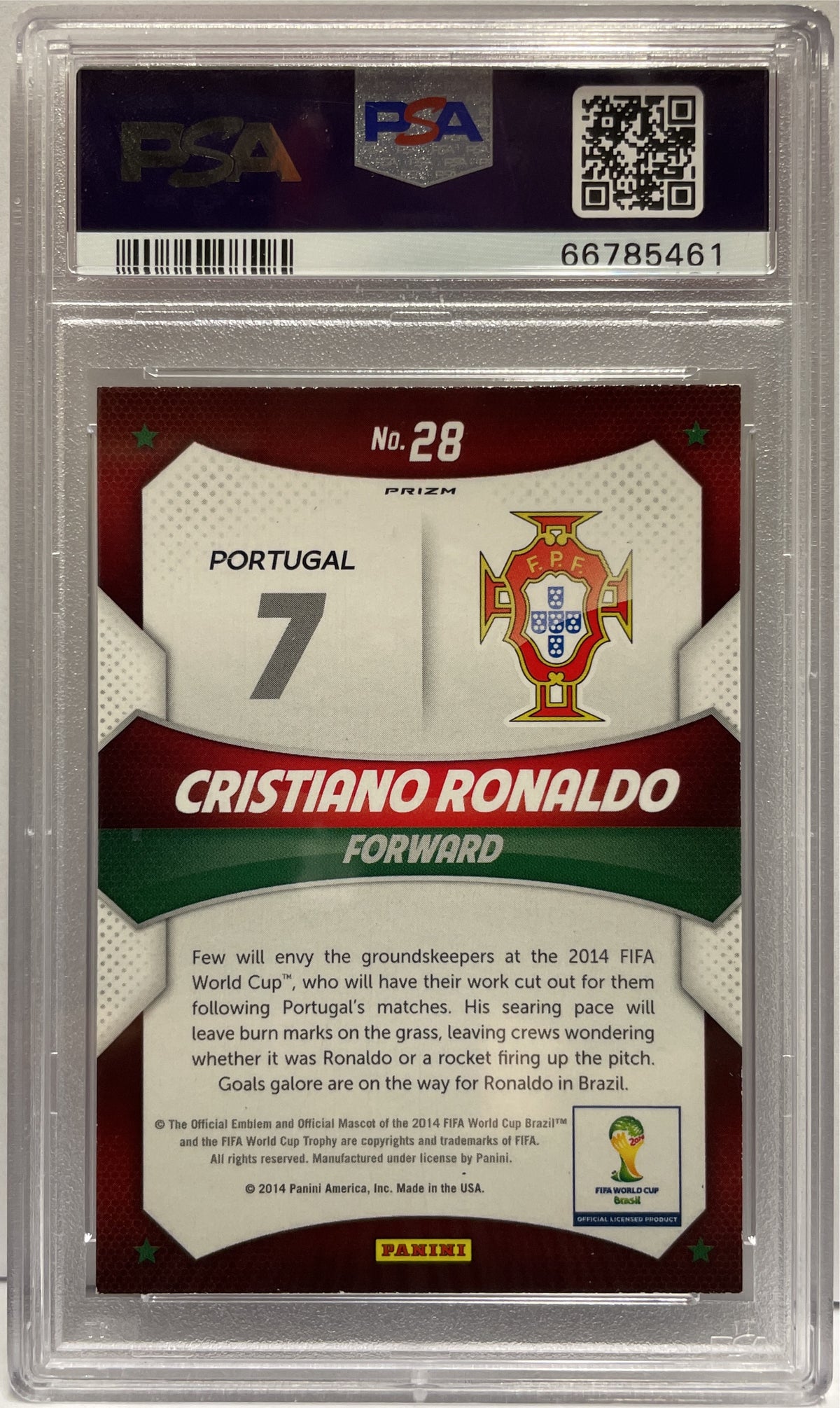Cristiano Ronaldo Stars Yellow Red Pulsar Panini Prizm World Cup 2014 PSA 8