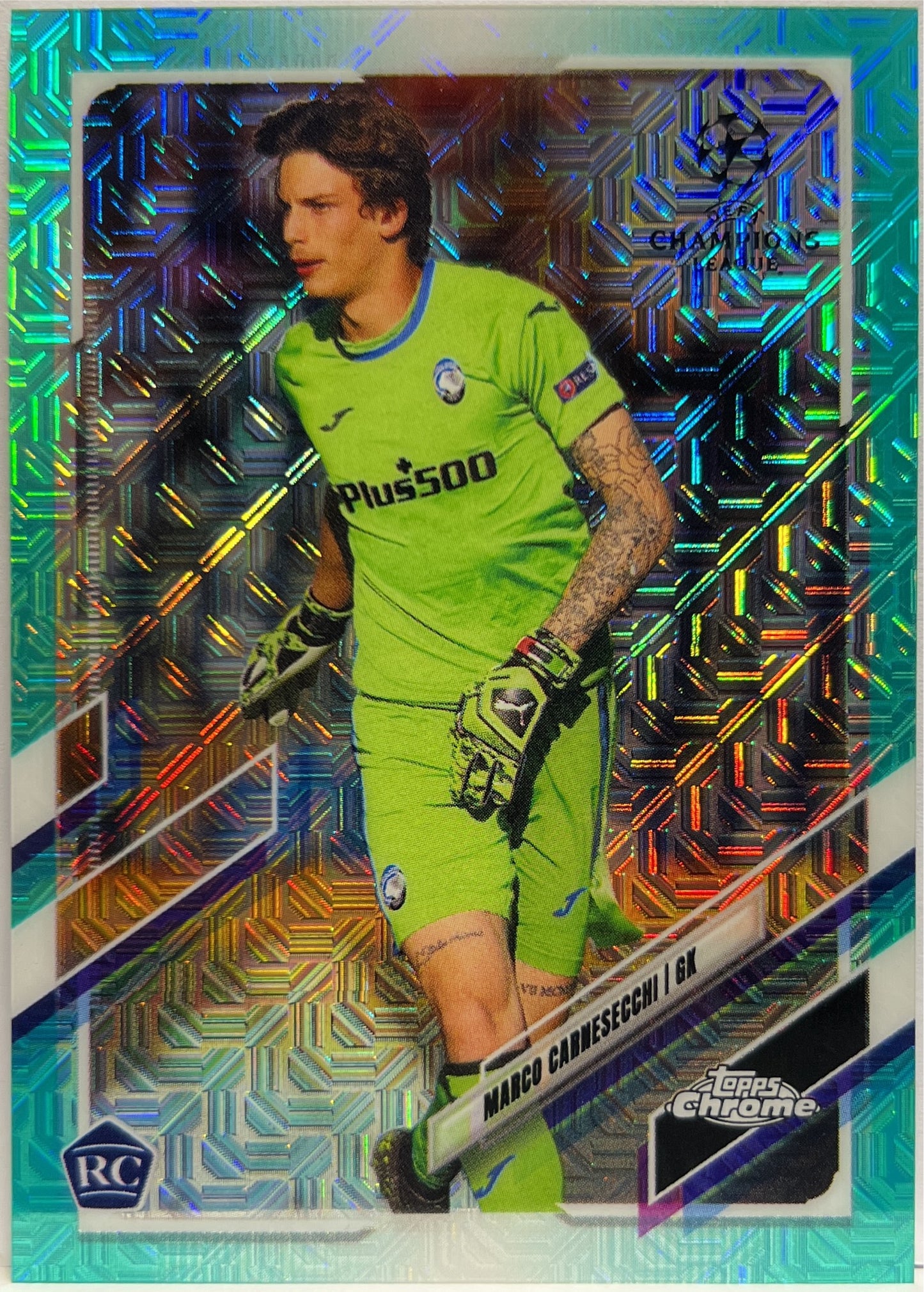 Marco Carnesecchi 50/199 Rookie Aqua Mojo Topps Chrome UCL 2020/21
