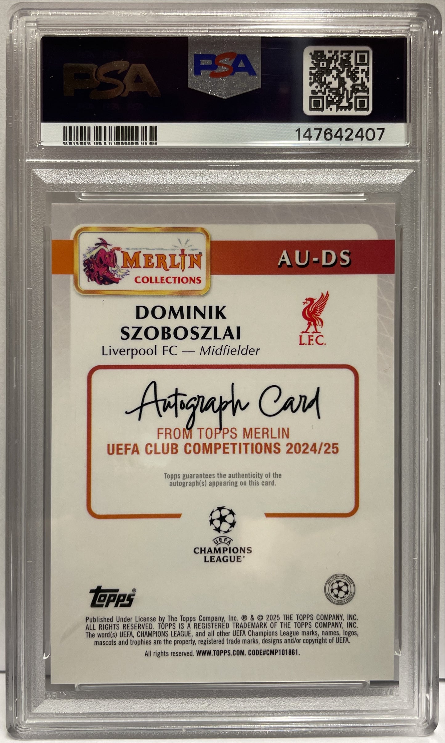 Dominik Szoboszlai 10/50 Autograph Gold Mojo Topps Chrome Merlin 2024/25 PSA 9