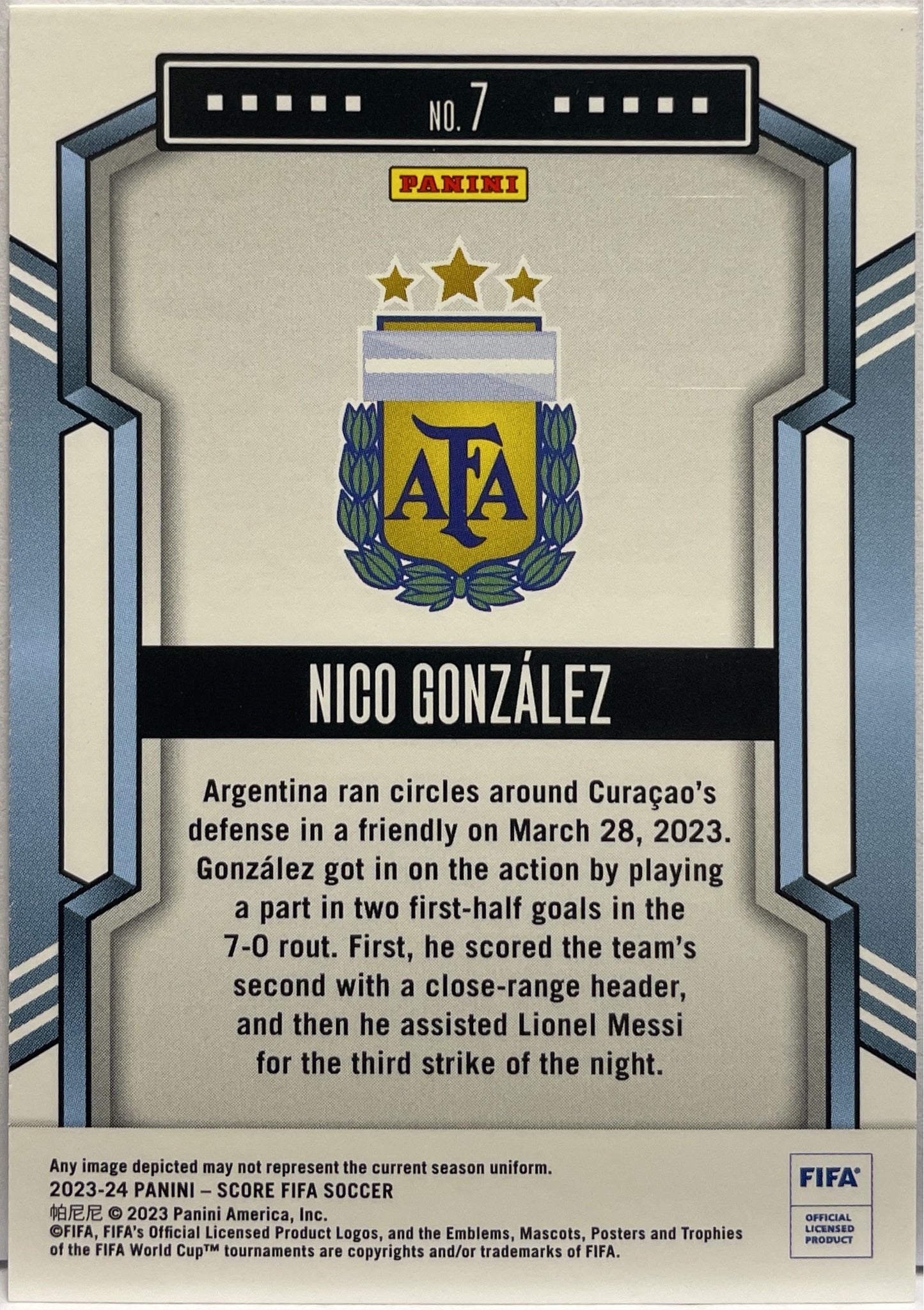 Nico Gonzalez 38/50 Blue Laser Panini Score Fifa 2023/24