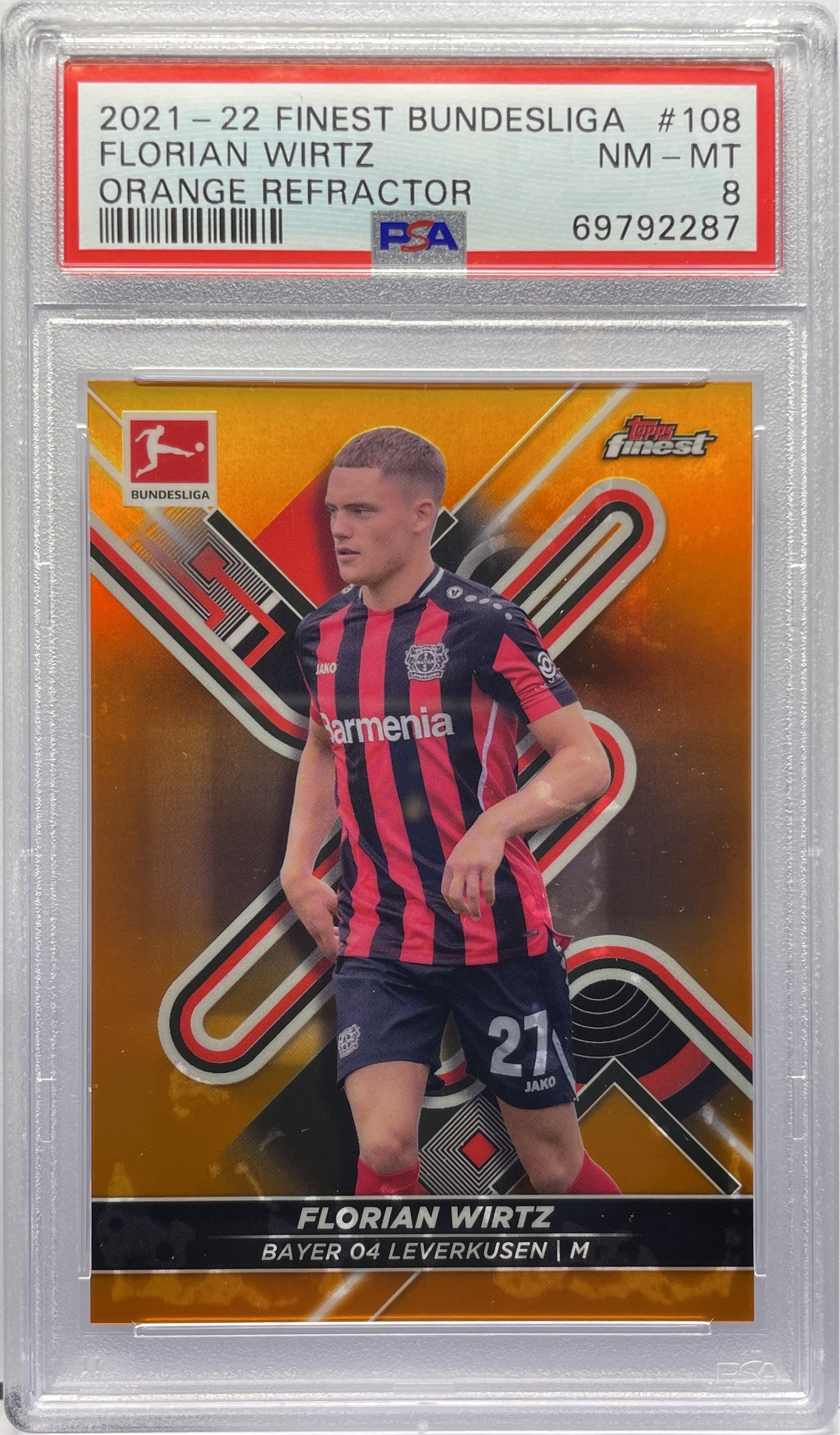 PSA 8 - Florian Wirtz 15/25 Orange - Topps Finest Bundesliga 2021/22