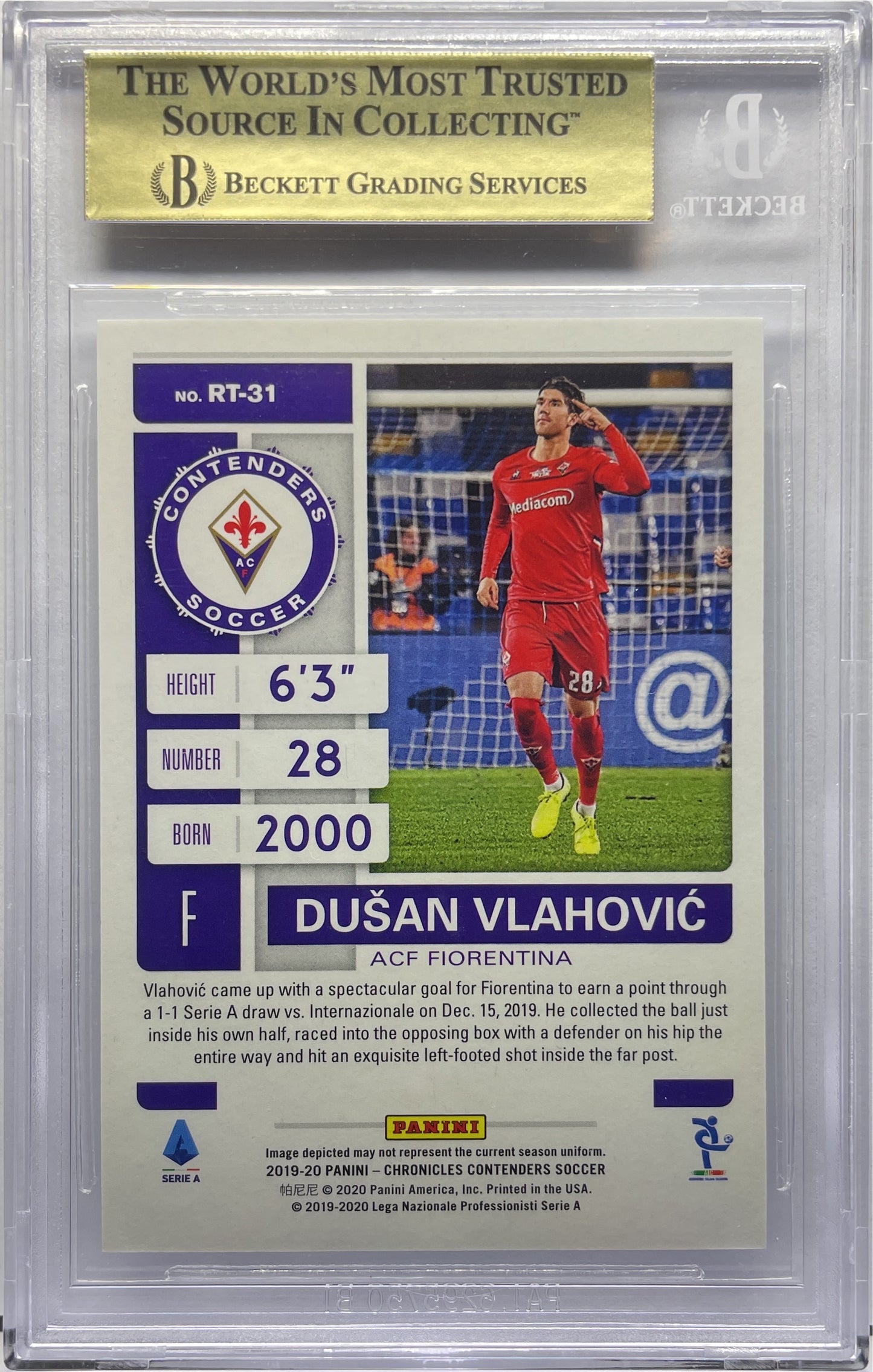 Beckett 9.5 - Dusan Vlahovic Rookie Ticket - Panini Chronicles 2019/20