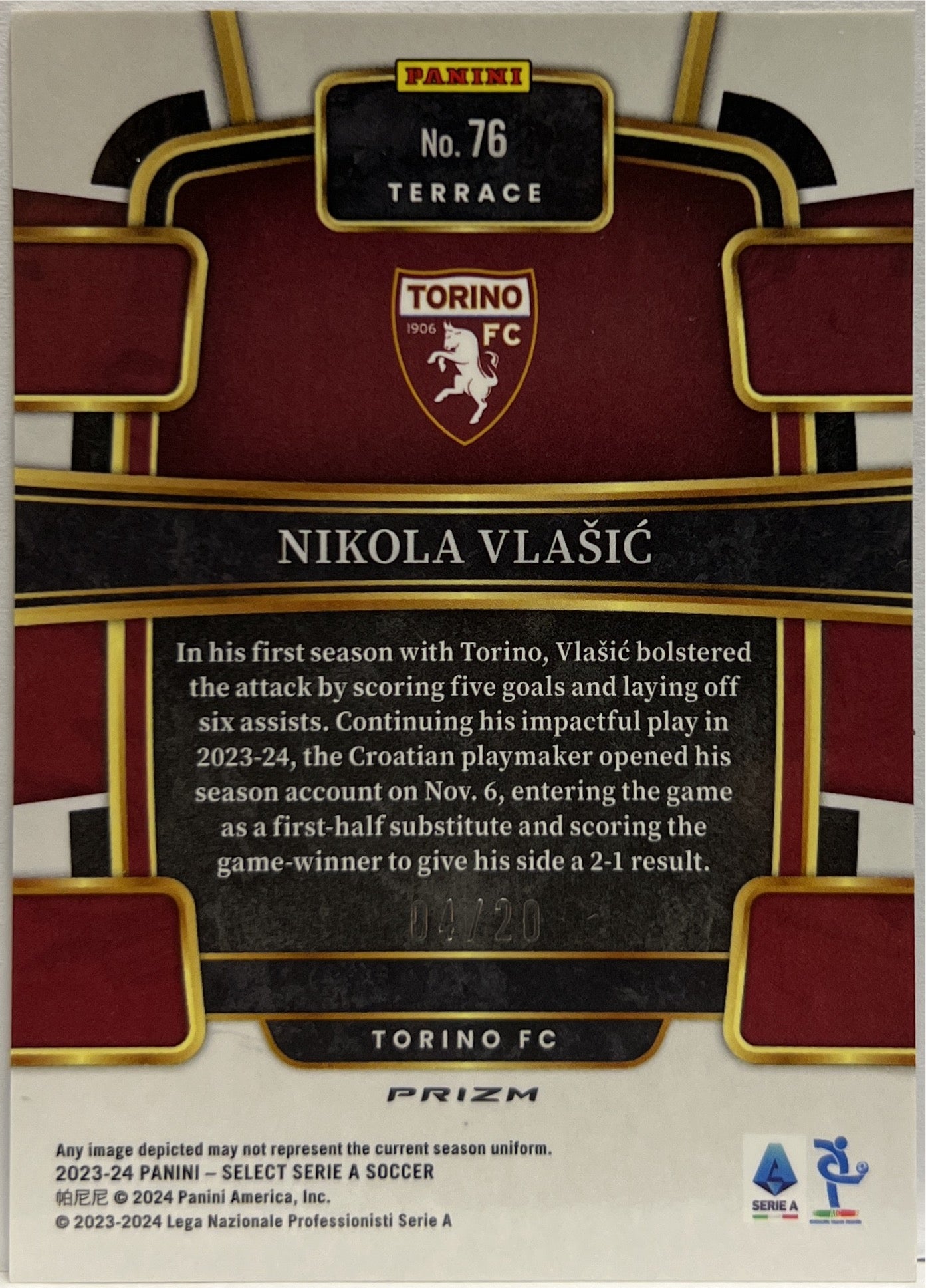 Nikola Vlasic 4/20 Terrace Zebra Select Serie A 2023/24