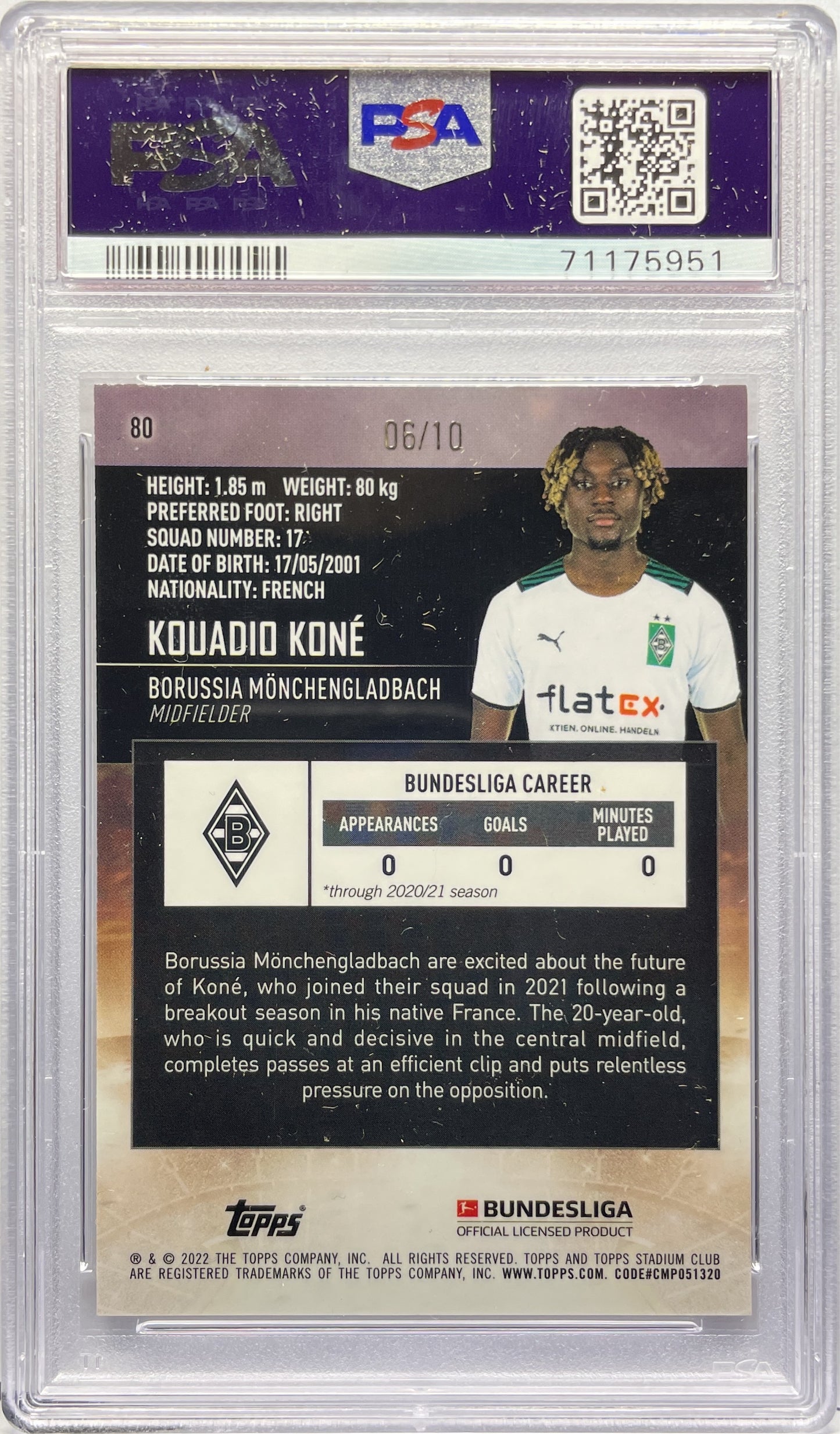 Kouadio Kone 6/10 Rookie Orange Blue Electric Charge - Topps Stadium Chrome Bundesliga 2021/22