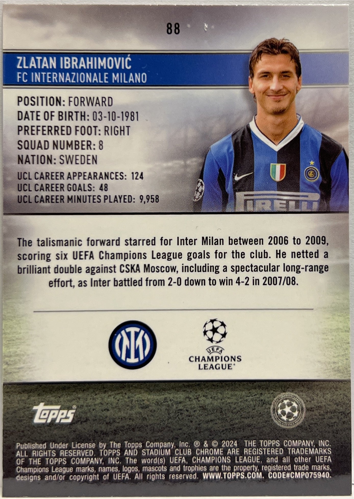 Zlatan Ibrahimovic Pink Red Electric Charge Topps Stadium Chrome 2023/24