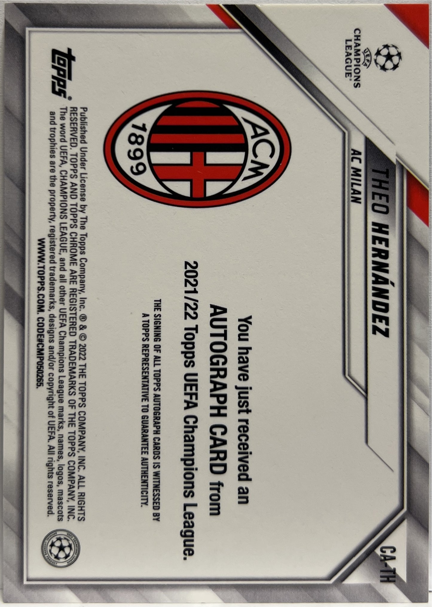 Theo Hernandez Autograph Merlin Chrome 2021/22