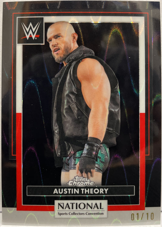 Austin Theory 1/10 Back Wave Topps Chrome WWE National Convention 2026
