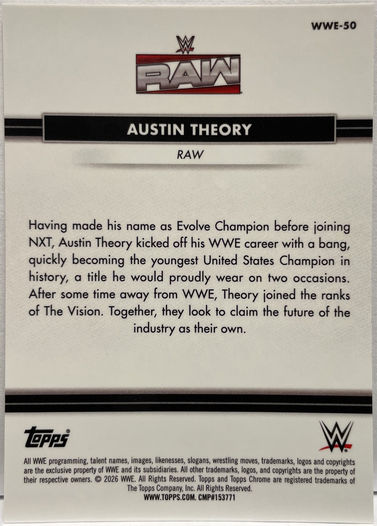Austin Theory 1/10 Back Wave Topps Chrome WWE National Convention 2026