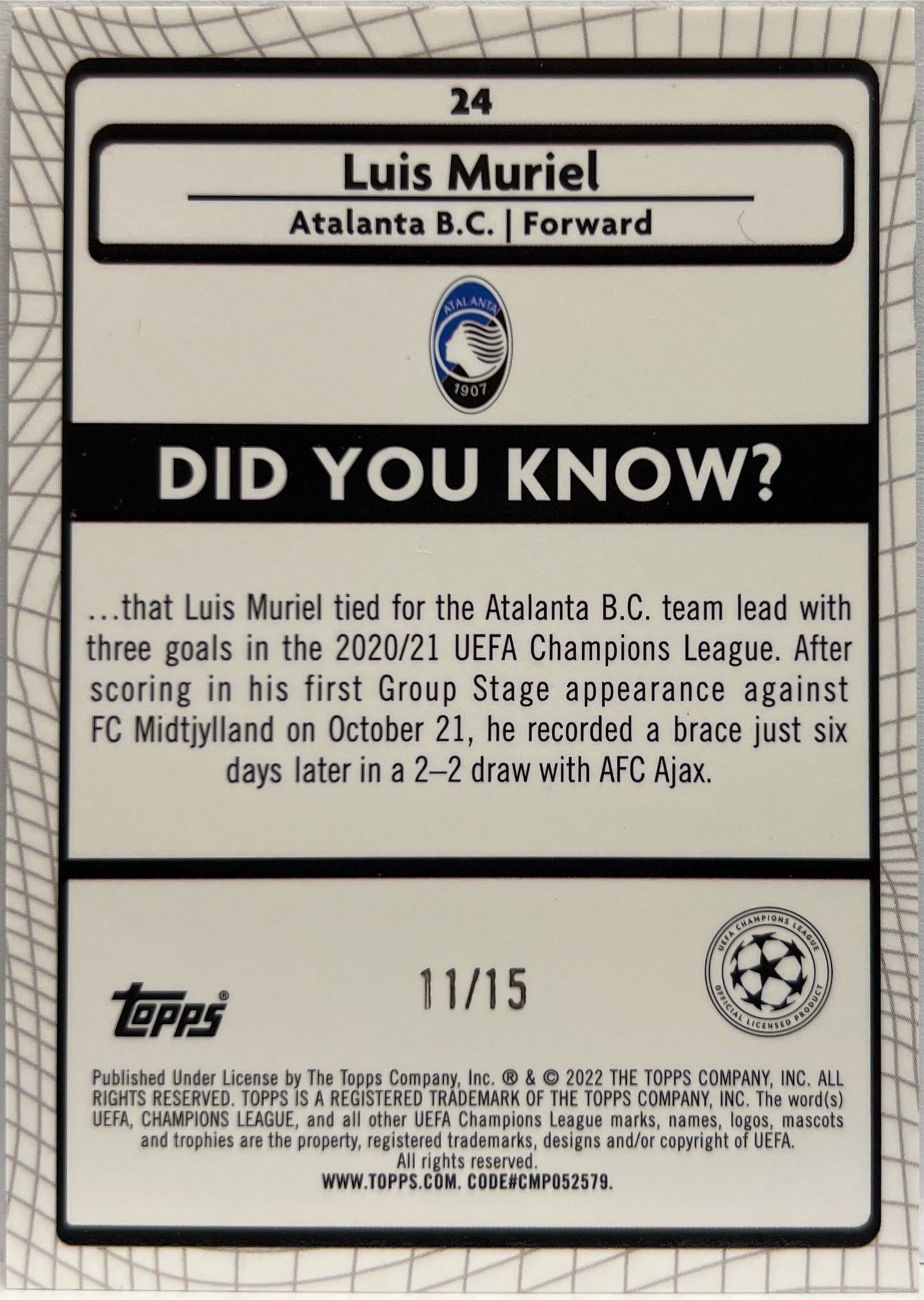 Luis Muriel 11/15 Purple Topps Chrome Merlin 2021/22