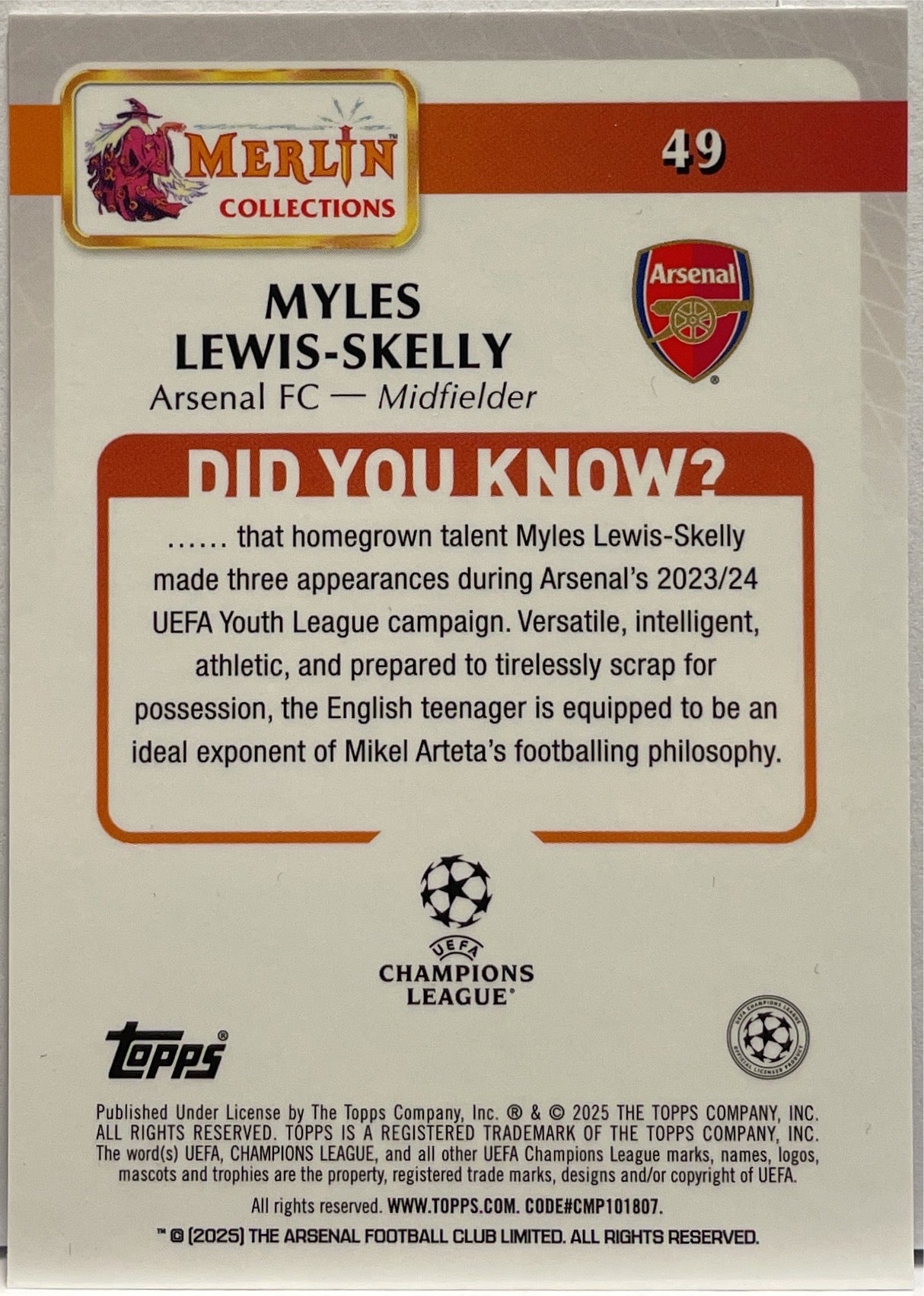 Myles Lewis Skelly Rookie Topps Merlin UCC 2024/25