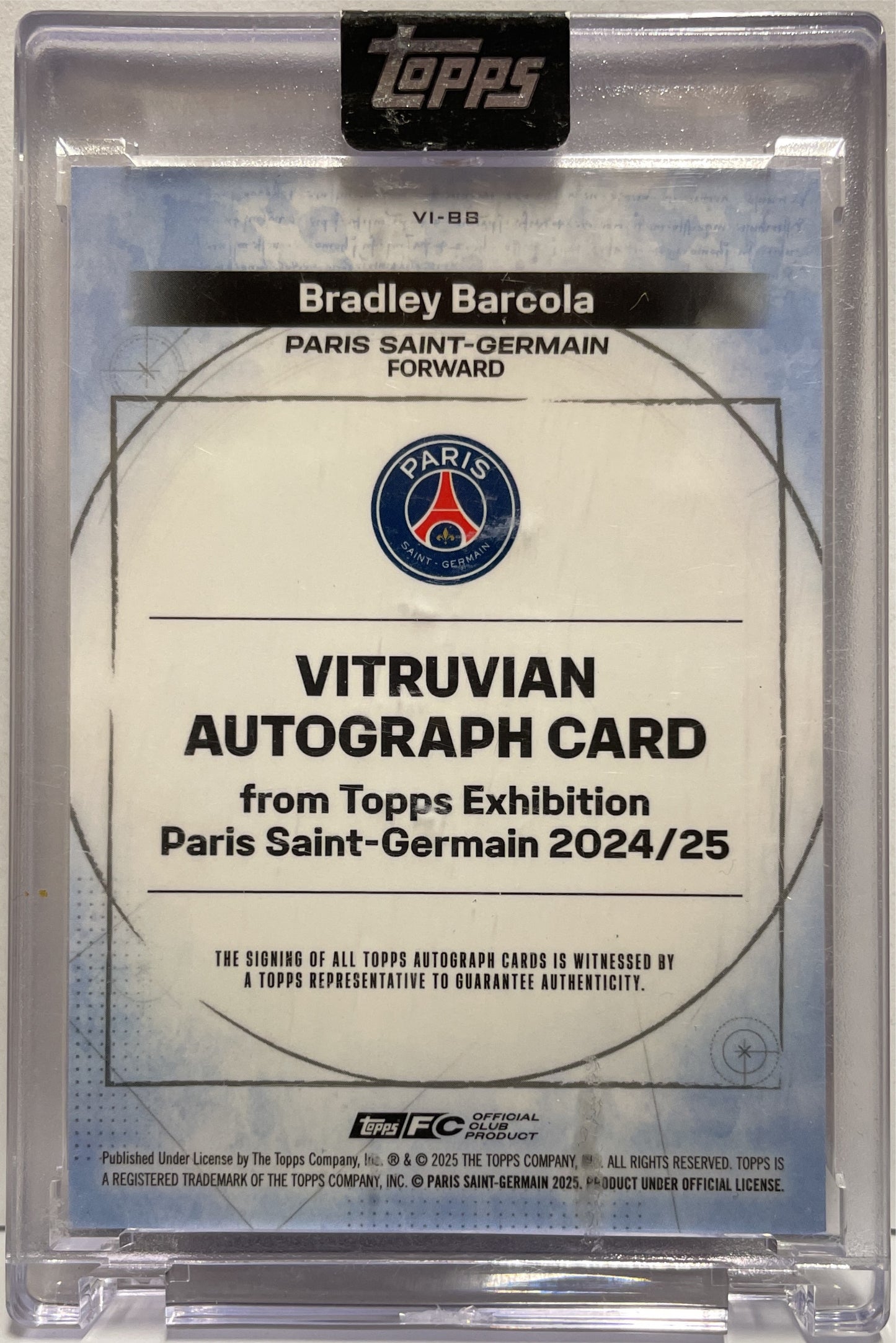 Bradley Barcola 5/5 Autograph On Card Red Topps PSG Exhibition 2024/25