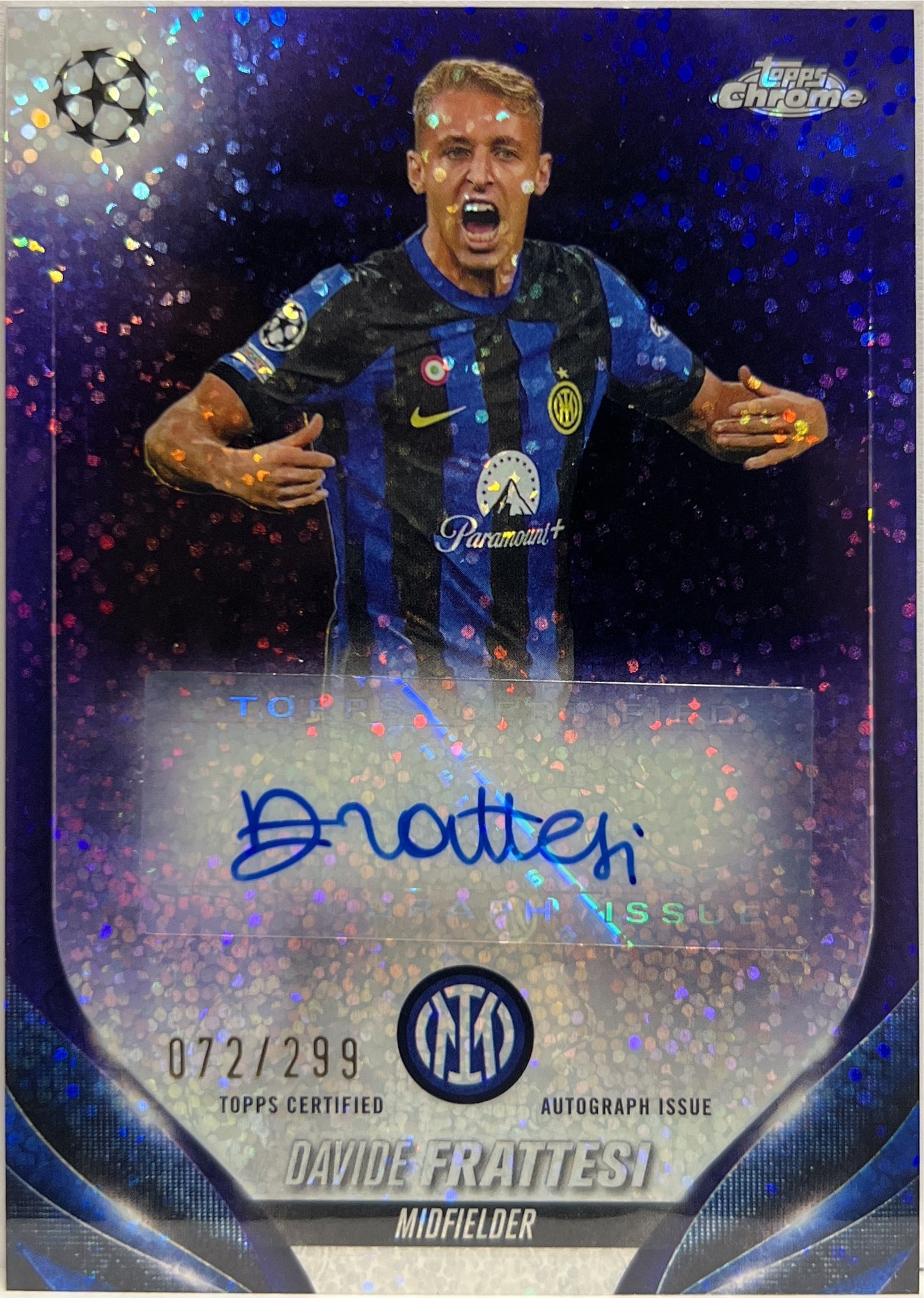 Davide Frattesi 72/299 Autograph Purple Topps Chrome UCC 2023/24