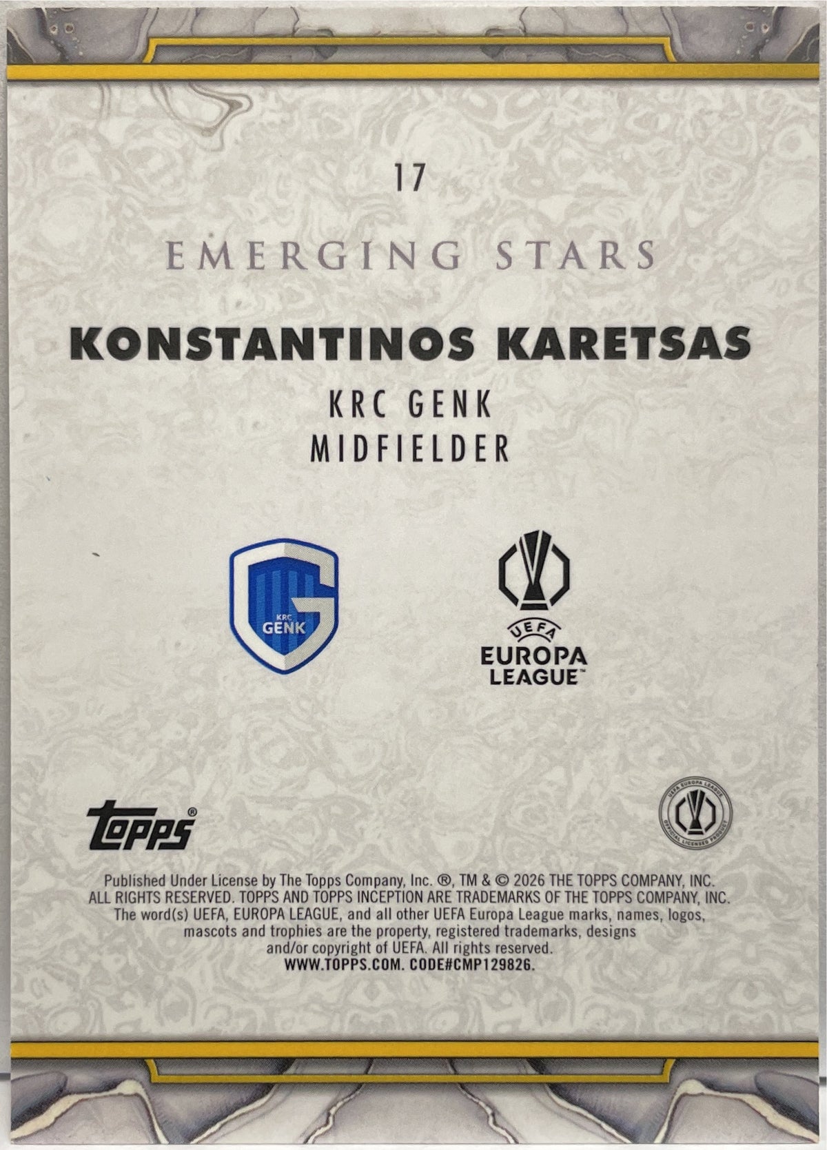 Konstantinos Karetsas 21/25 Rookie Emerging Stars Purple Topps Inception 2025/26