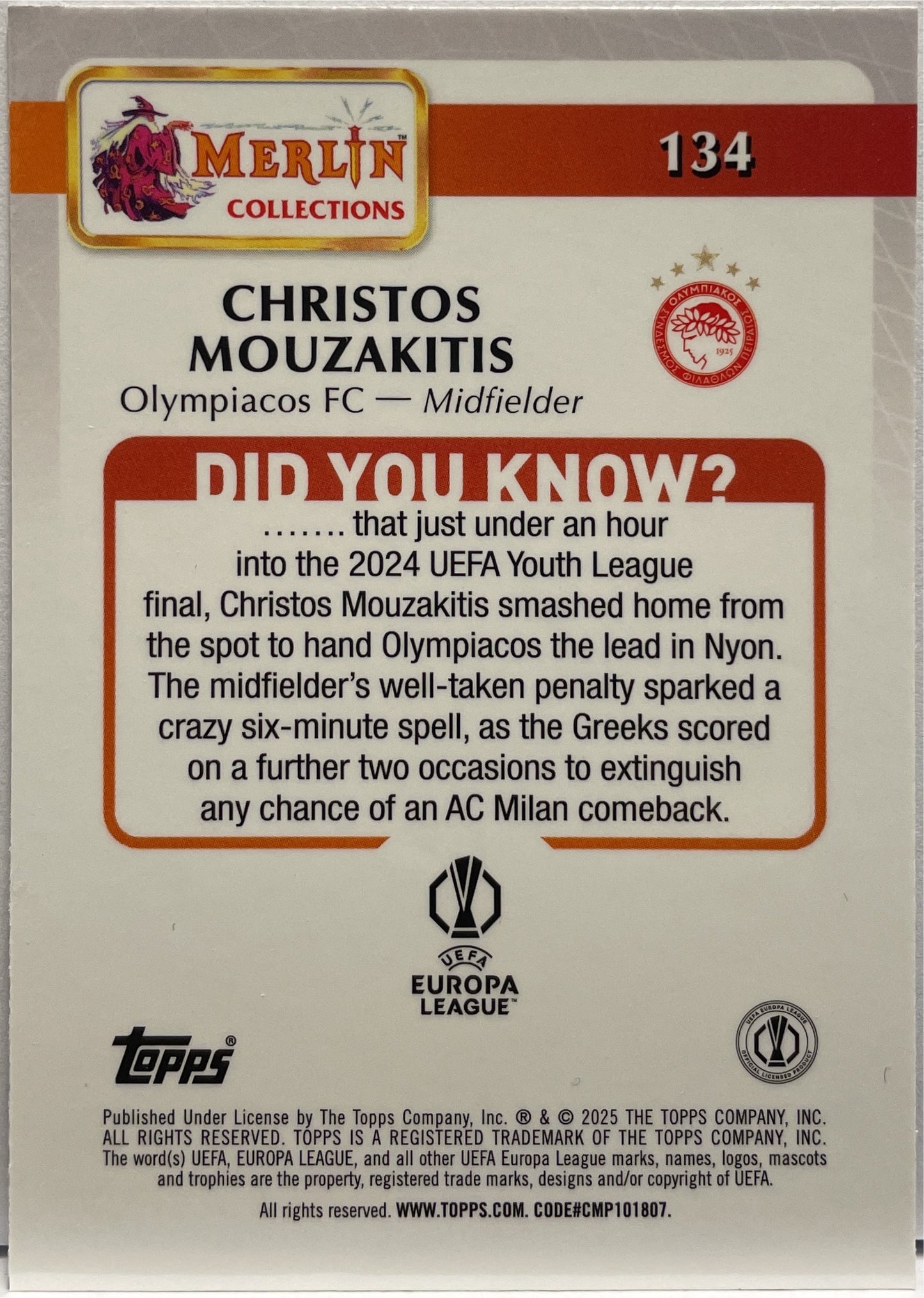 Christos Mouzakitis Rookie Topps Merlin UCC 2024/25