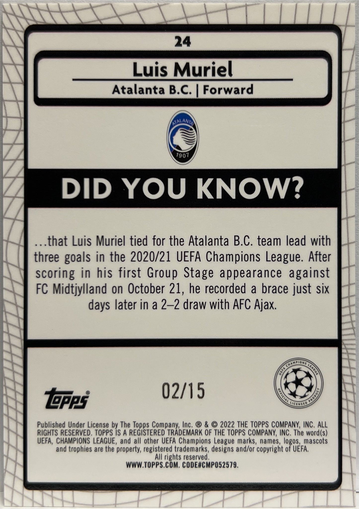 Luis Muriel 2/15 Purple Topps Chrome Merlin 2021/22