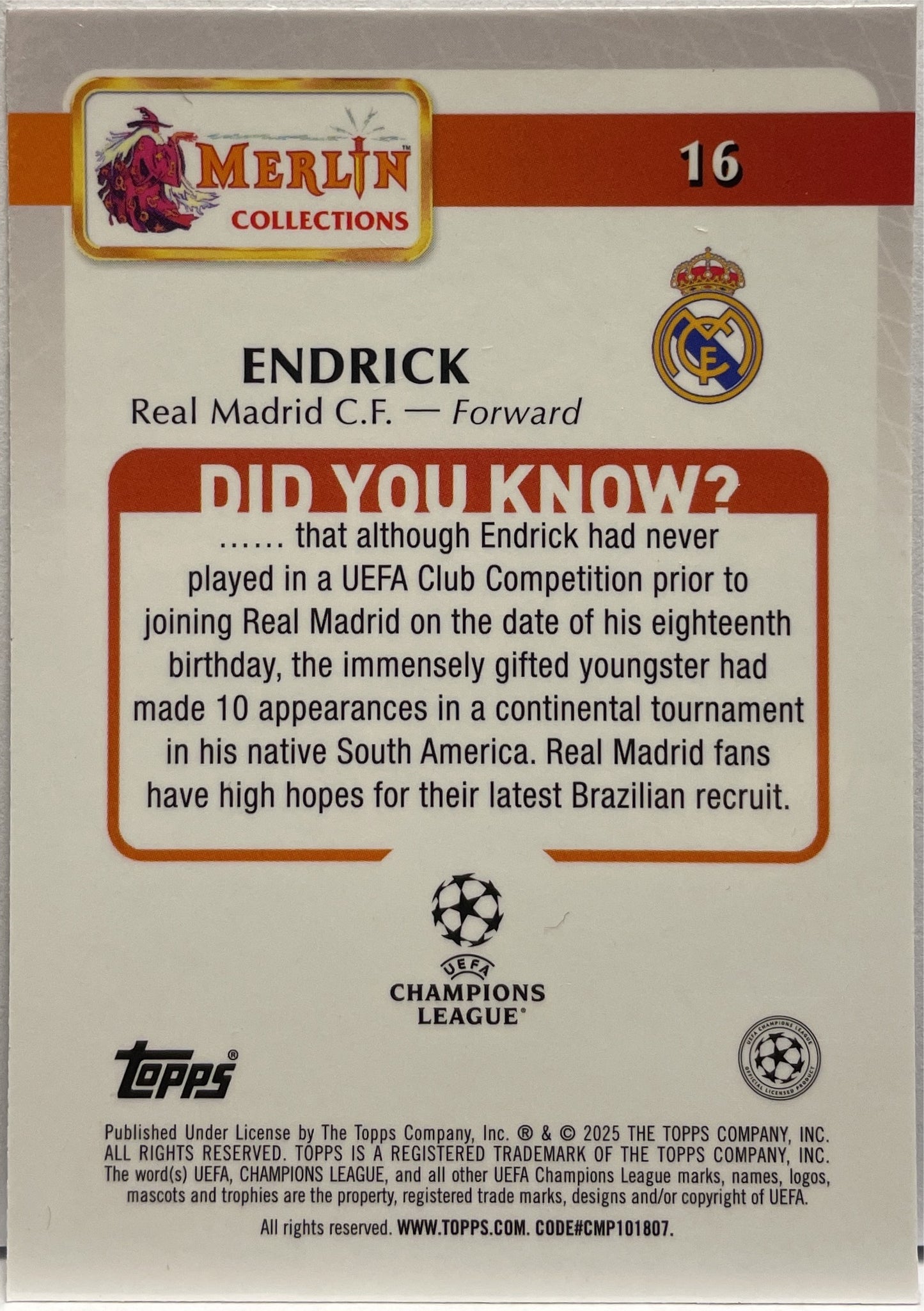 Endrick Rookie Topps Merlin UCC 2024/25