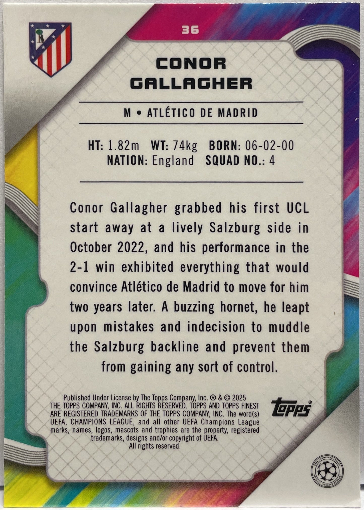 Conor Gallagher 150/150 Blue Raywave Topps Finest UCC 2024/25