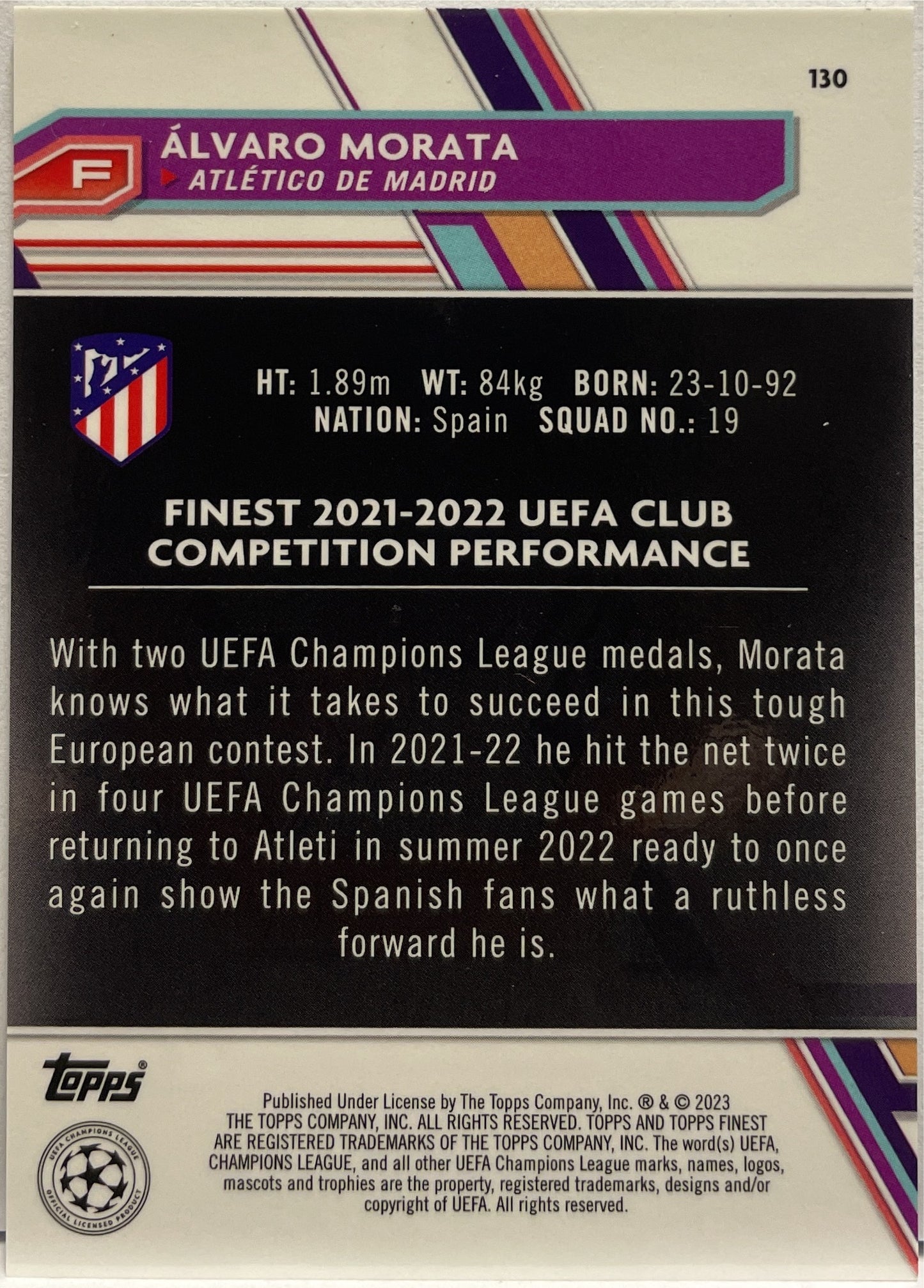 Alvaro Morata 46/99 Green Topps Finest UCC 2022/23