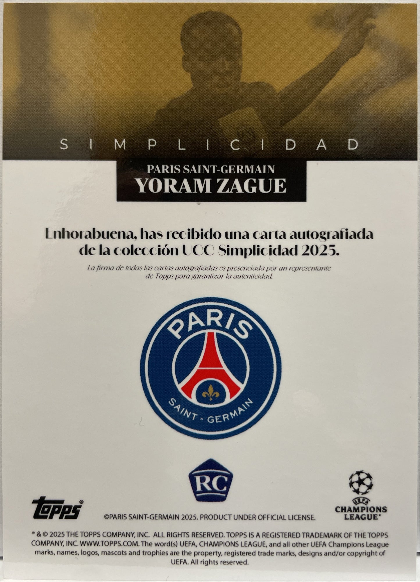 Yoram Zague 1/1 Rookie Autograph Topps Simplicidad 2024/25