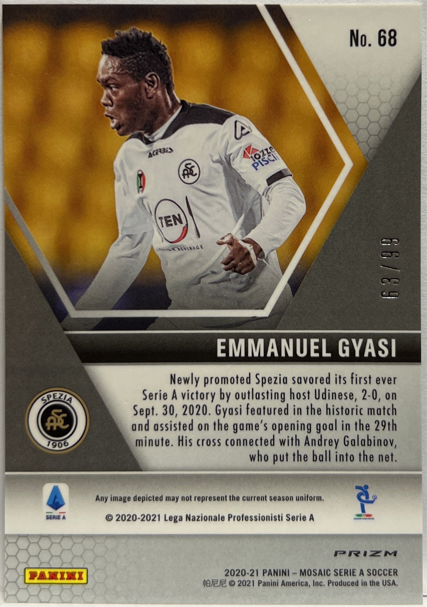 Emmanuel Gyasi 63/99 Rookie Blue Mosaic Serie A 2020/21