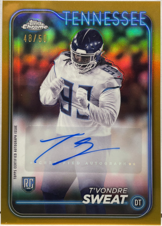 T'Vondre Sweat 48/50 Rookie Autograph Gold Topps Chrome Football 2024