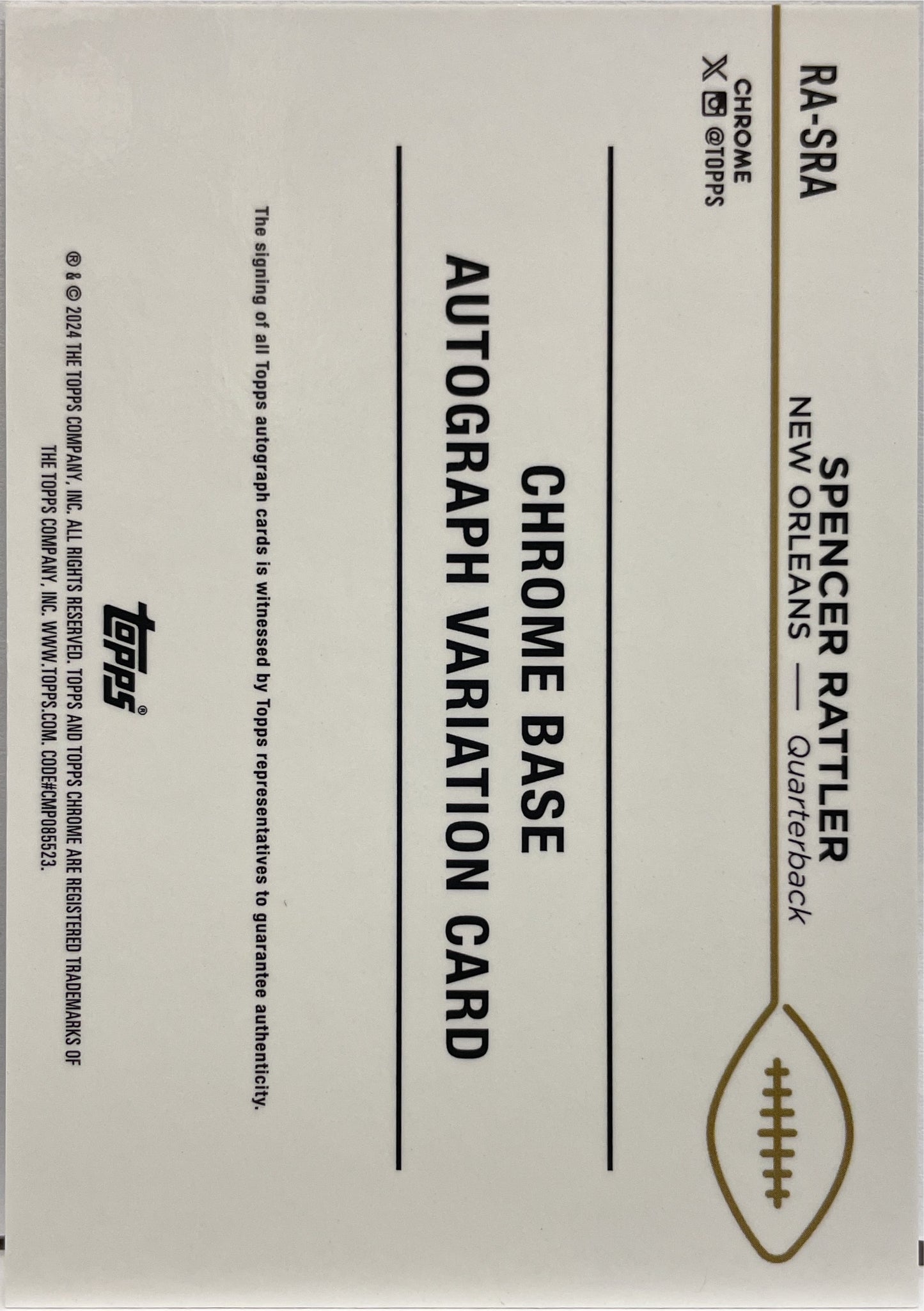 Spencer Rattler Rookie Autograph Topps Chrome Football 2024