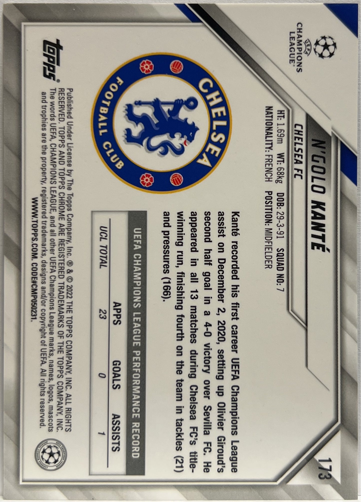 N'Golo Kante Star Ball Topps Chrome UCL 2021/22