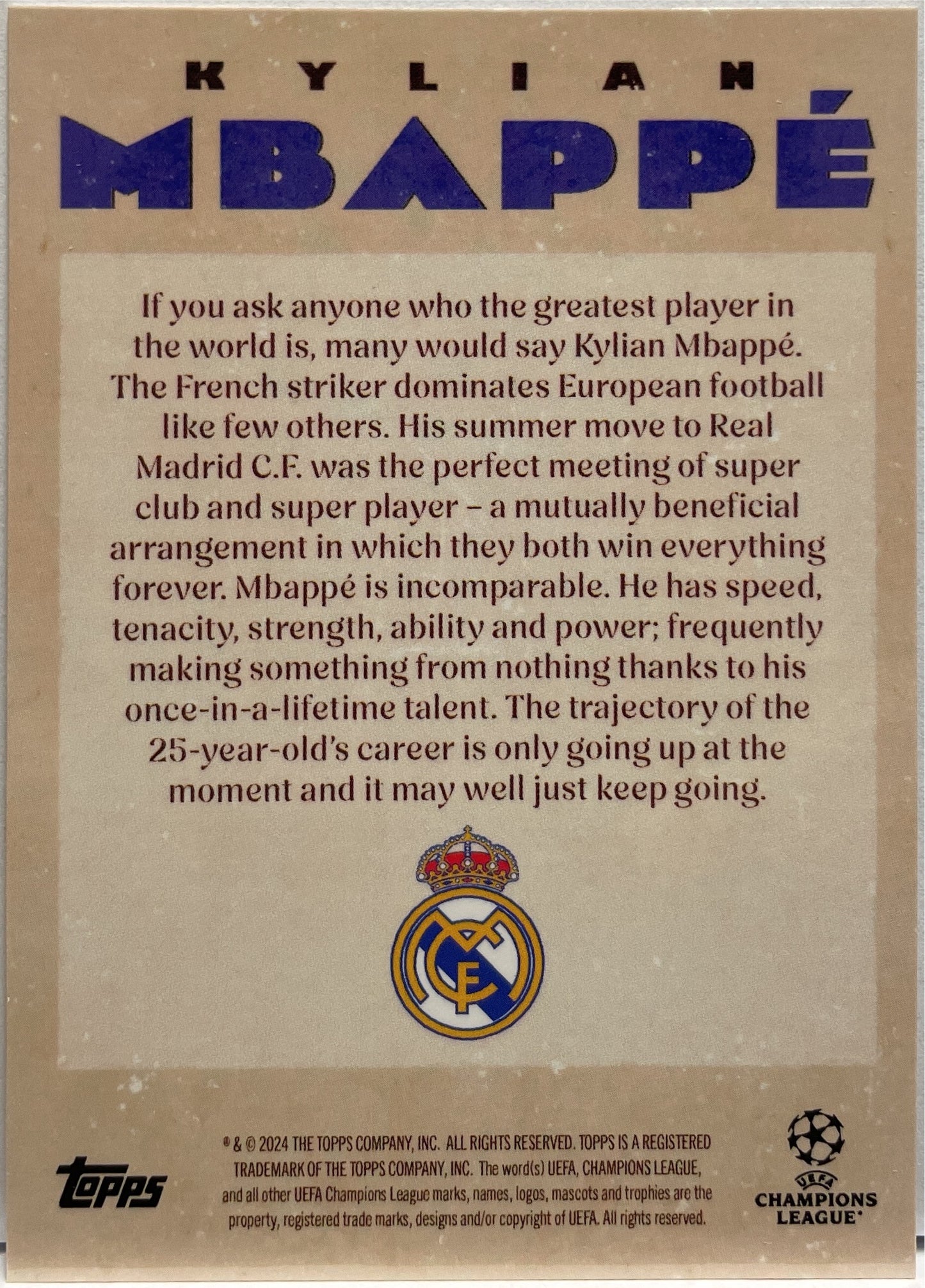 Kylian Mbappe Artistry Topps Deco 2024/25