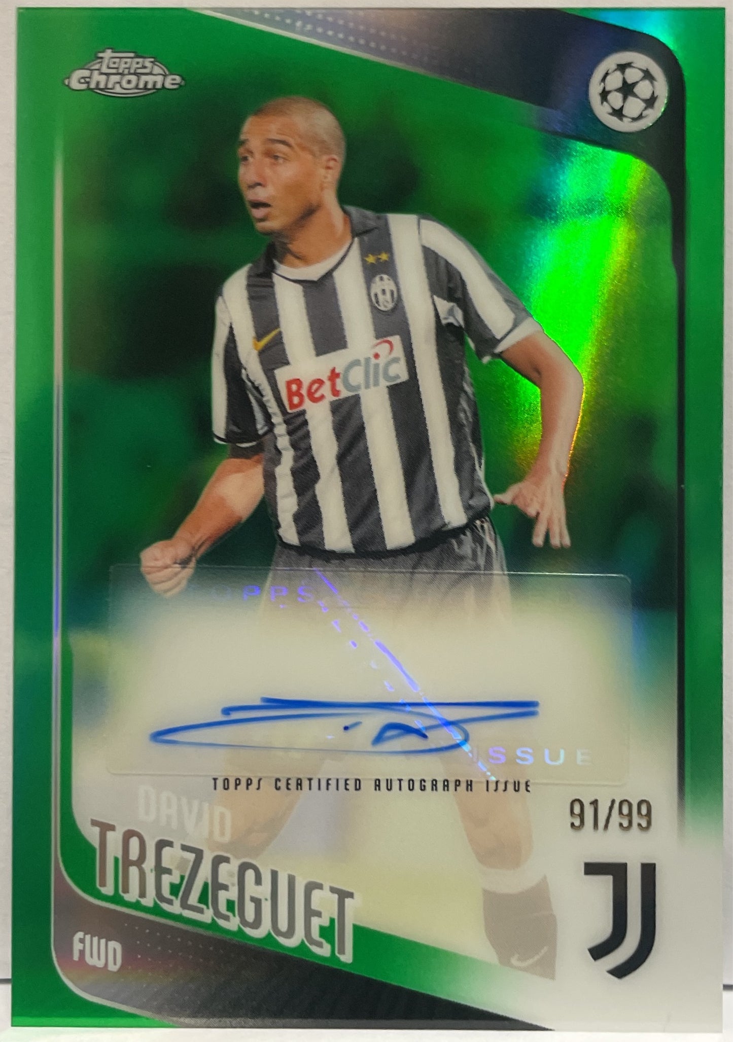 David Trezeguet 91/99 Autograph Green Topps Chrome UCC 2025/26