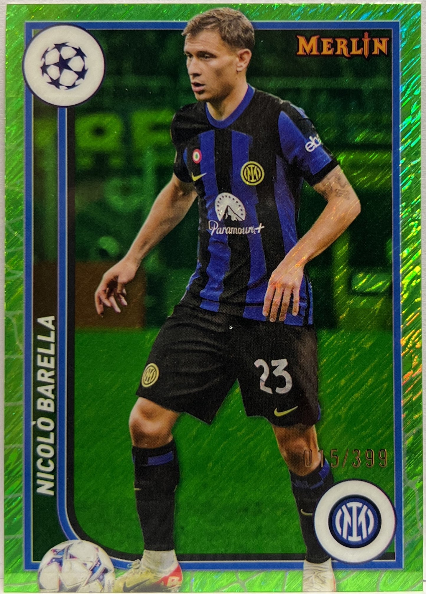 Nicolo Barella 15/399 Green Shimmer Topps Chrome Merlin 2023/24