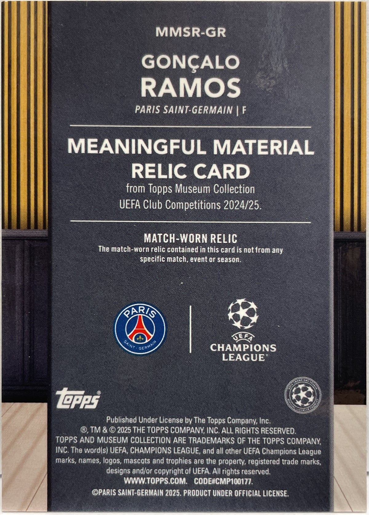 Goncalo Ramos 1/1 Patch Worn Meaningful Materials Emerald Topps Museum 2024/25
