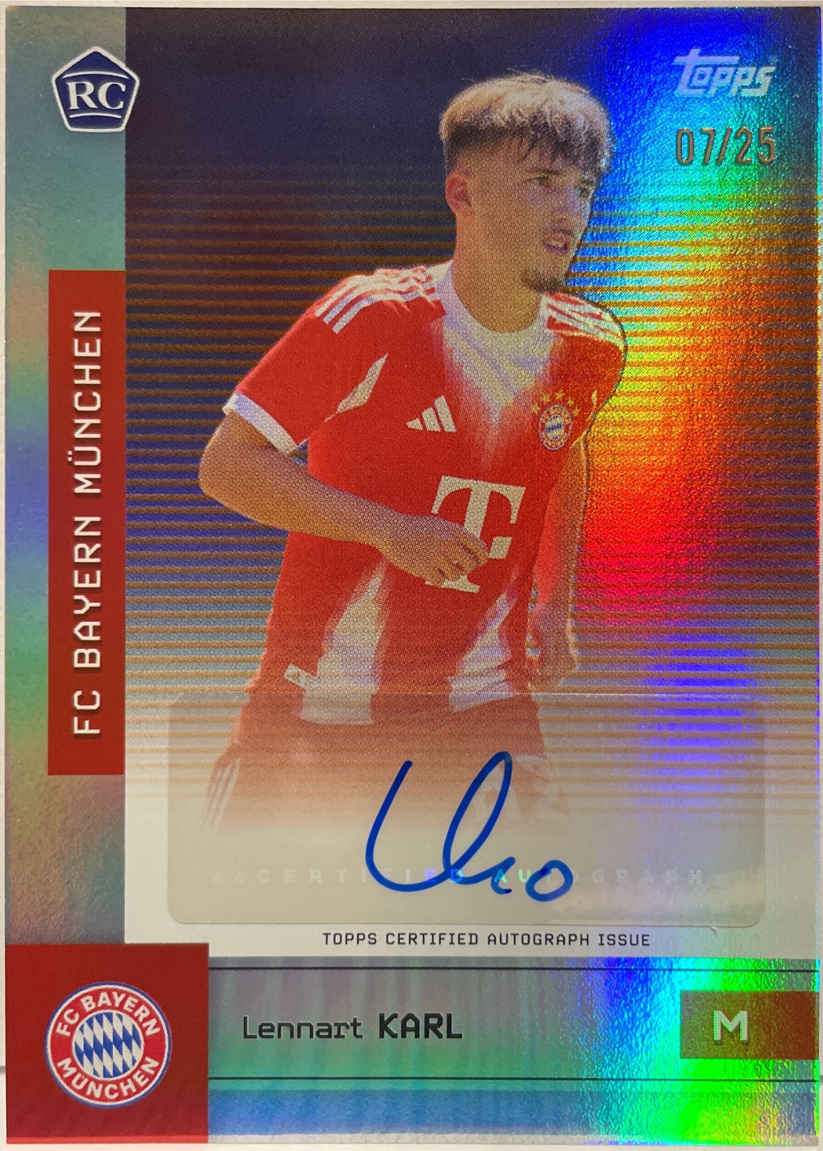 Lennart Karl 7/25 Rookie Autograph Topps FC Bayern Munchen 2025/26