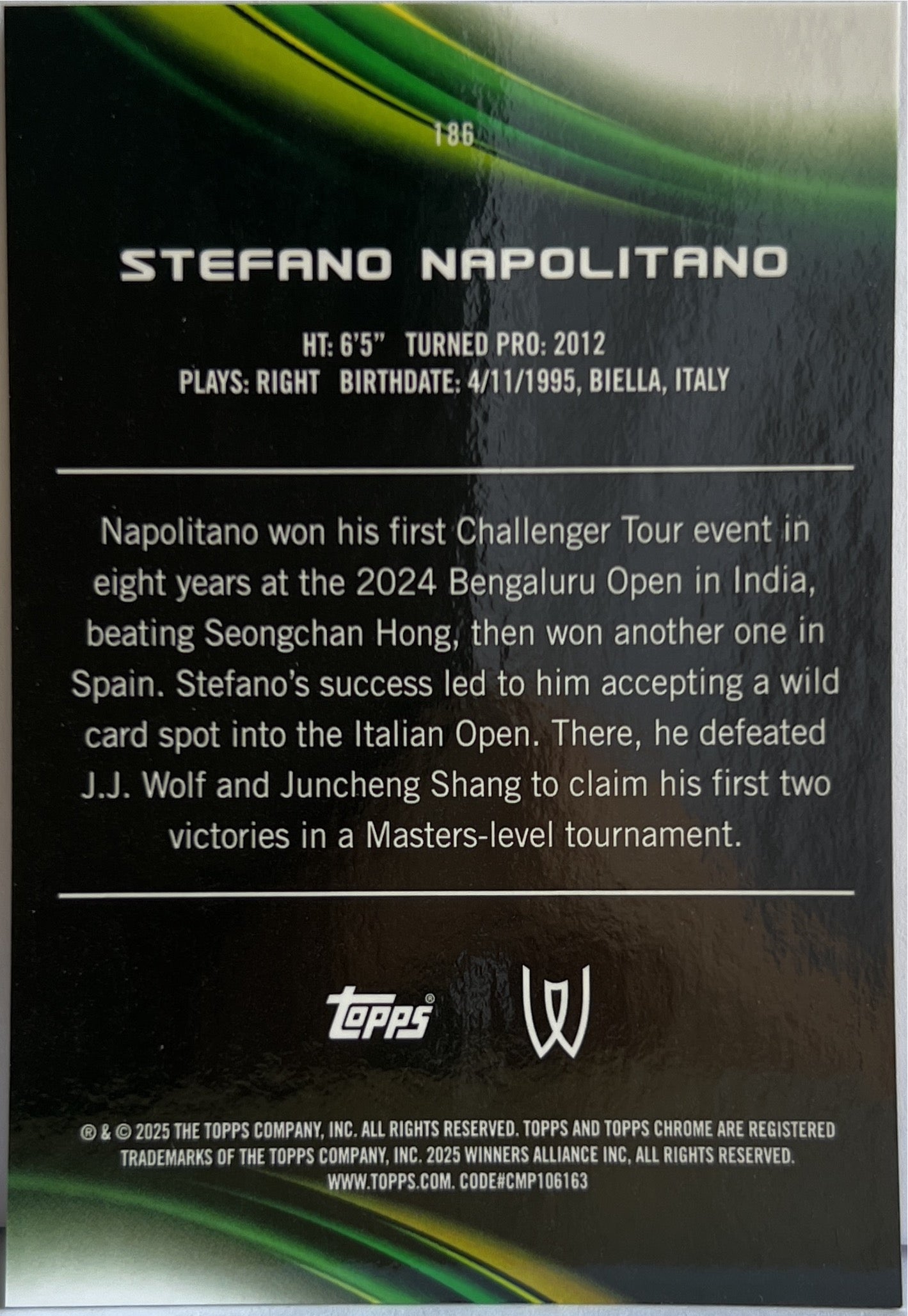 Stefano Napolitano 1/10 1ST Black Topps Chrome Tennis 2025