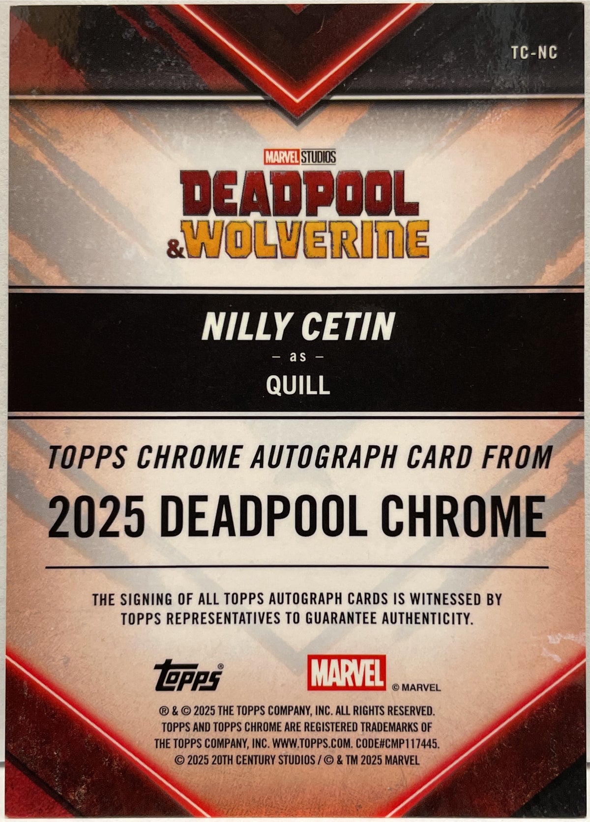 Nilly Cetin as Quill 12/15 Autograph Topps Yellow and Blue X-Fractor Topps Chrome Deadpool 2025